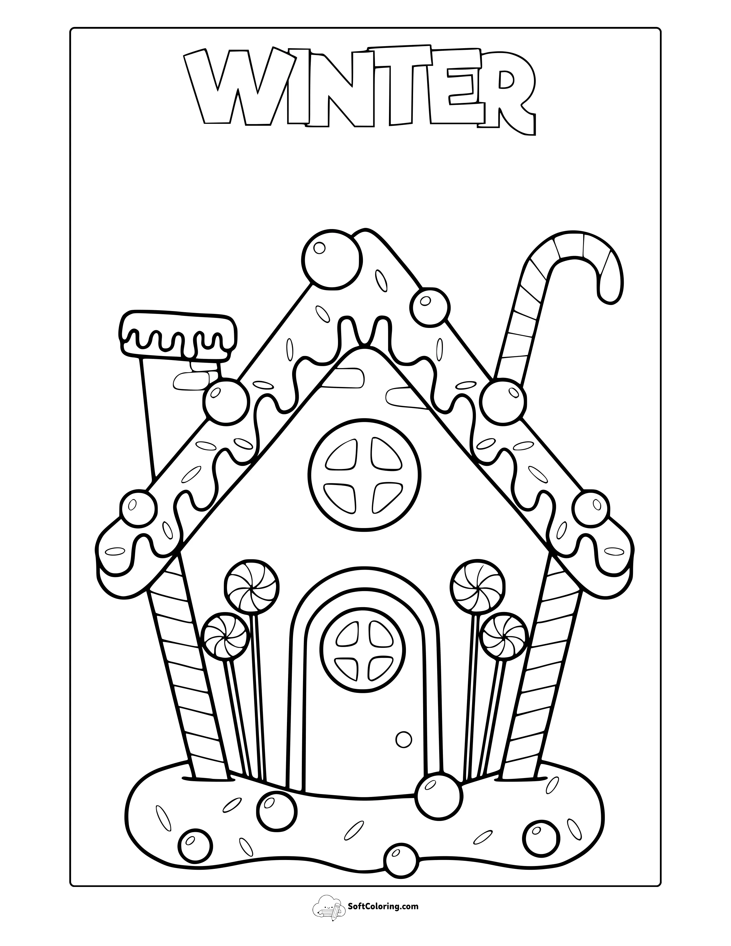 Winter Gingerbread House Coloring Page