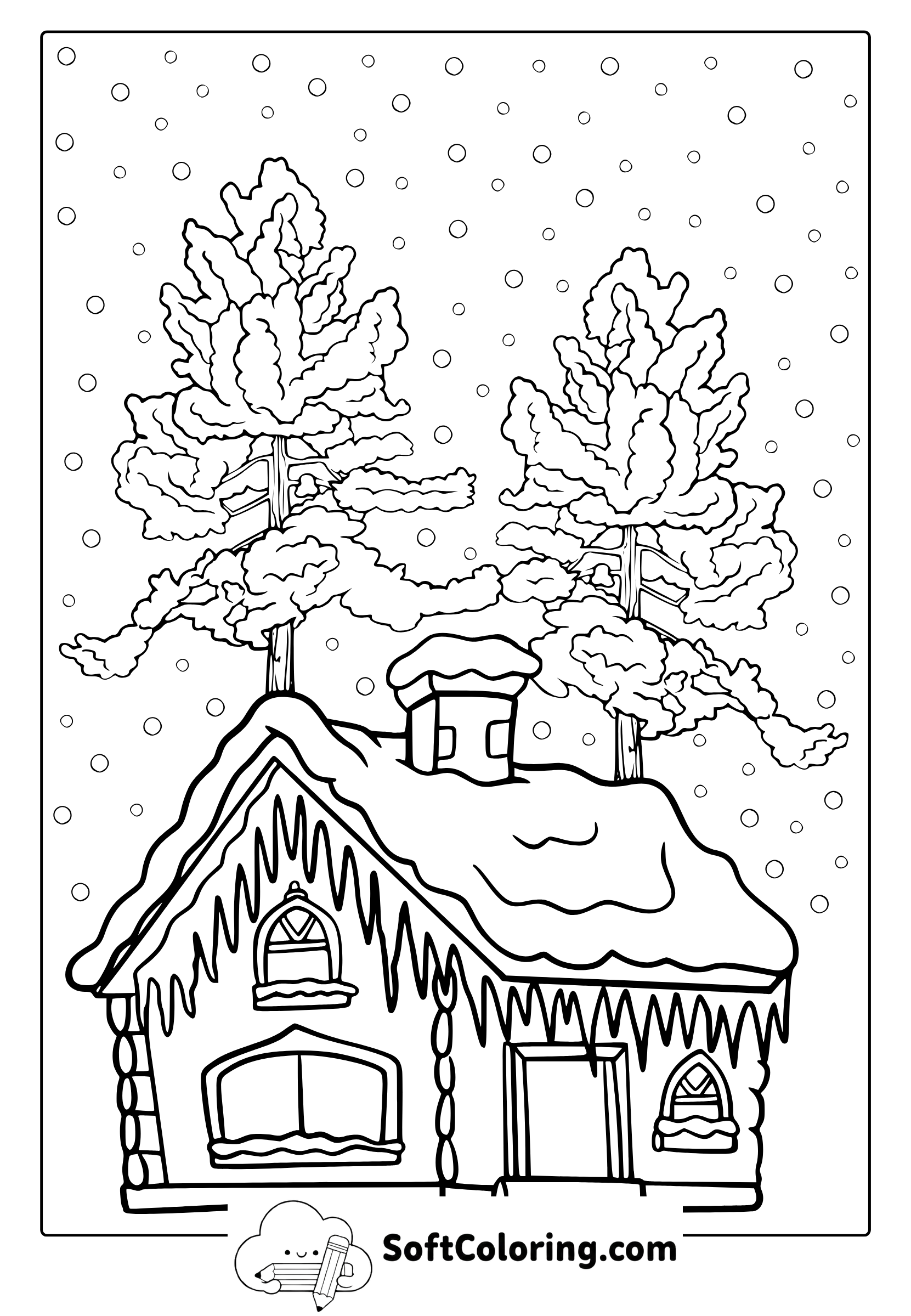 winter house coloring page