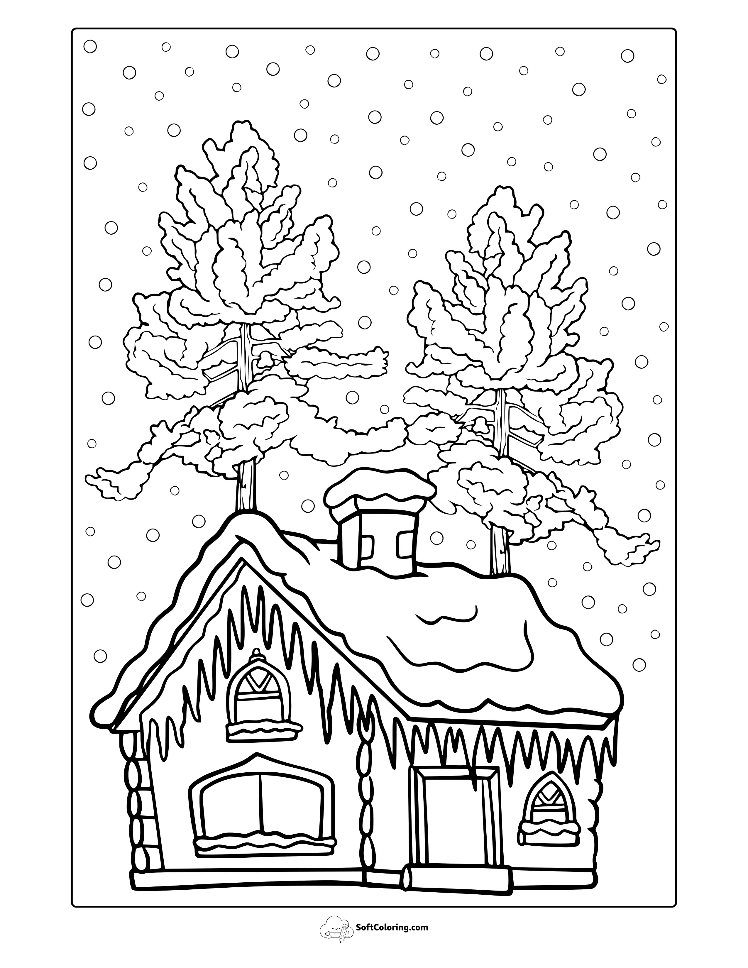 Winter House Coloring Page