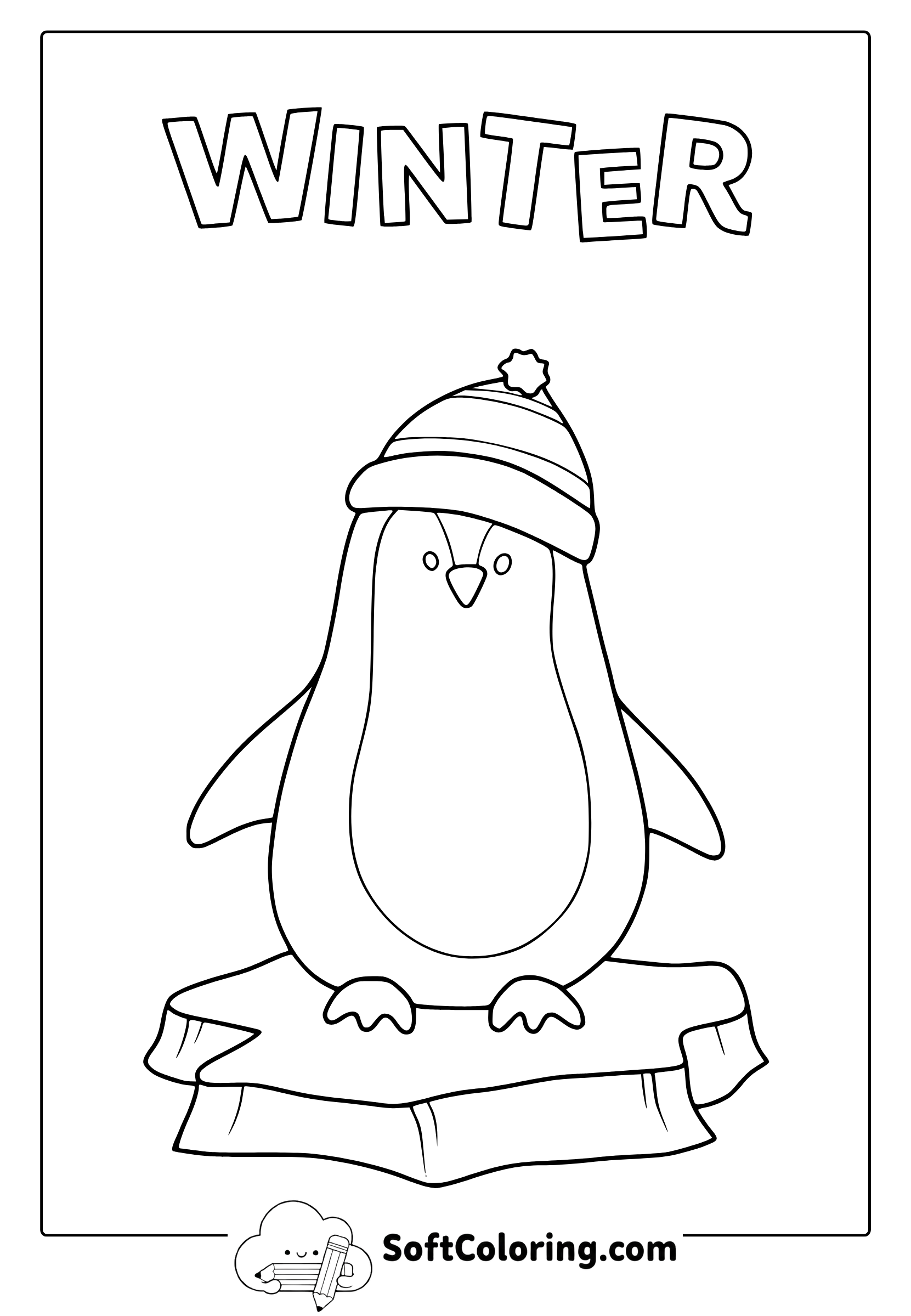 winter penguin coloring page