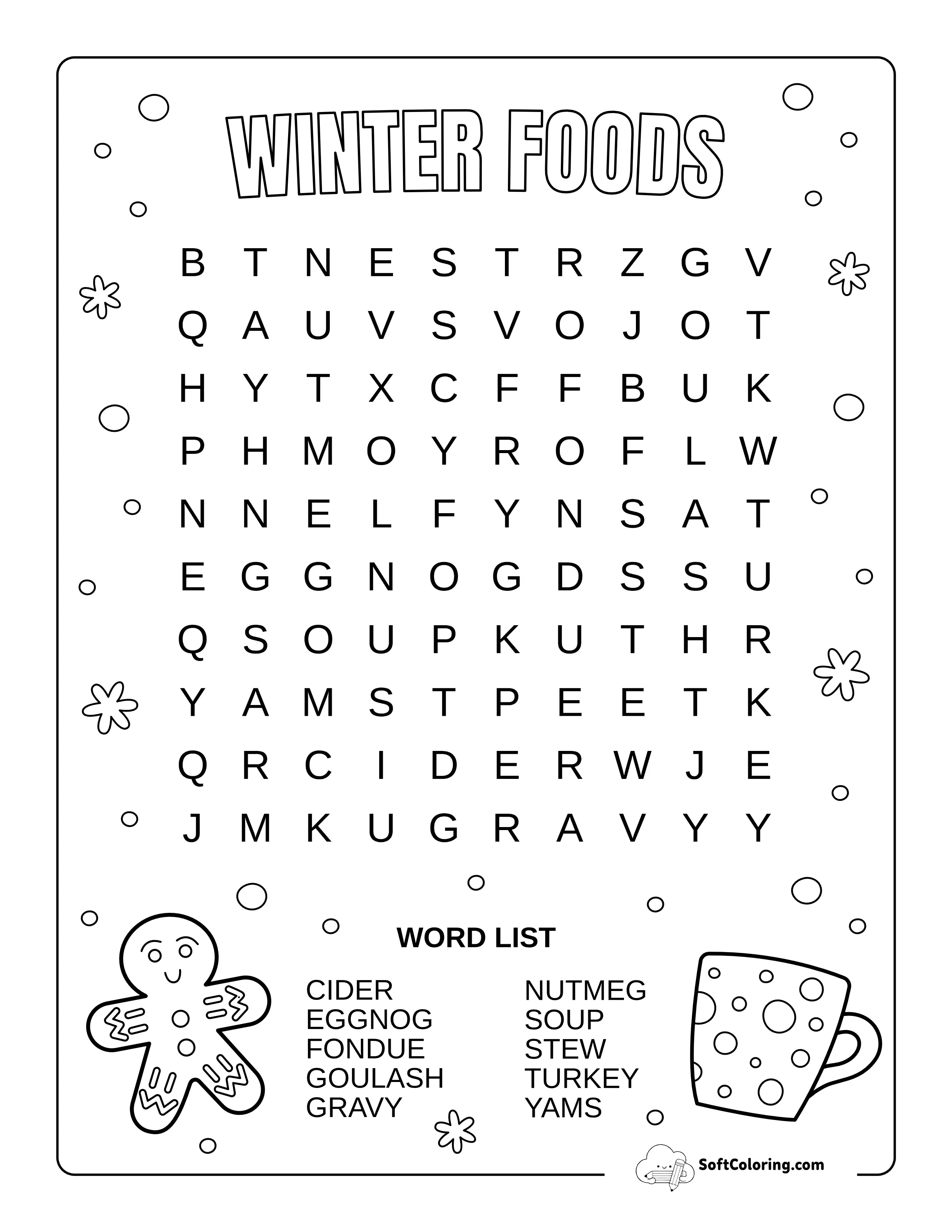 Easy Winter Foods Word Search