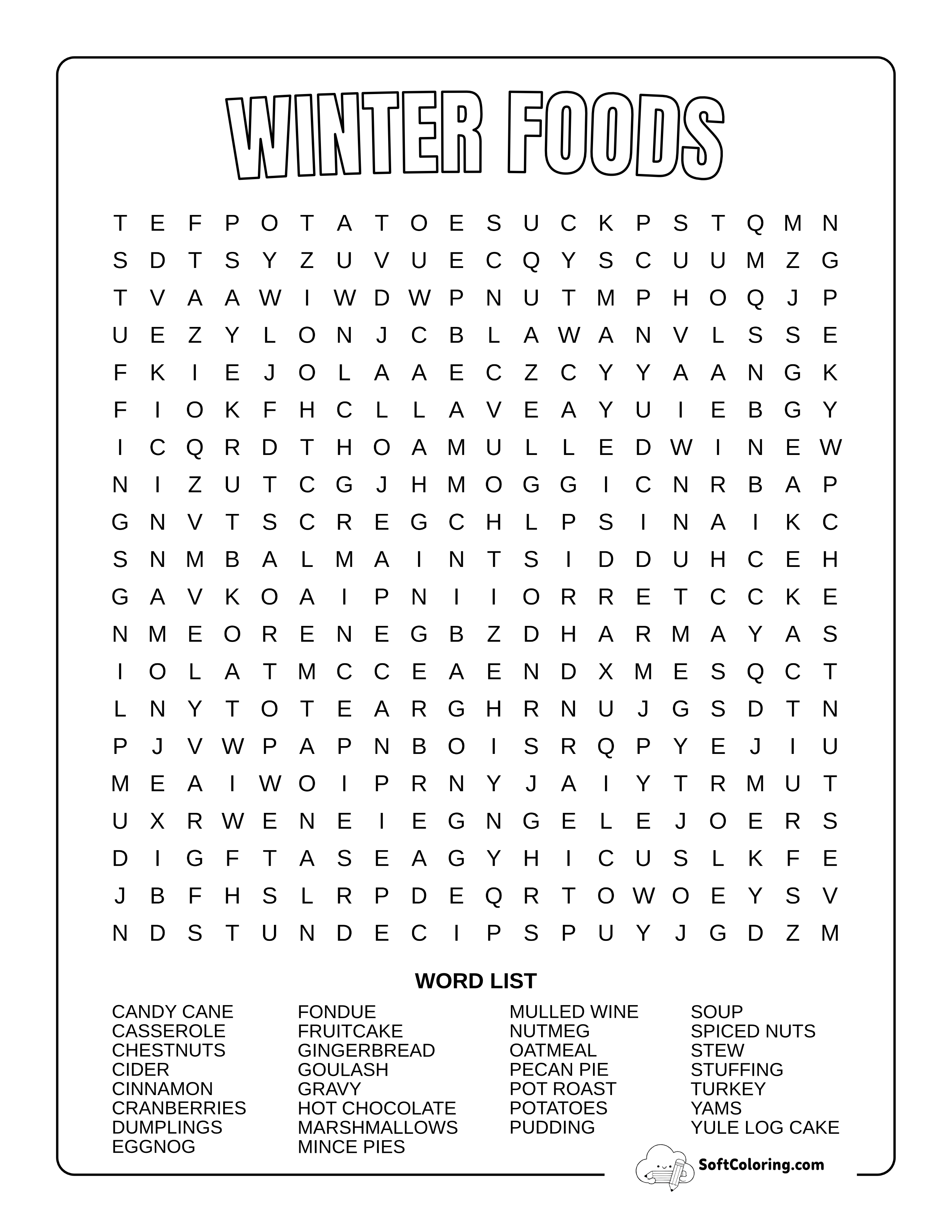 Hard Winter Foods Word Search