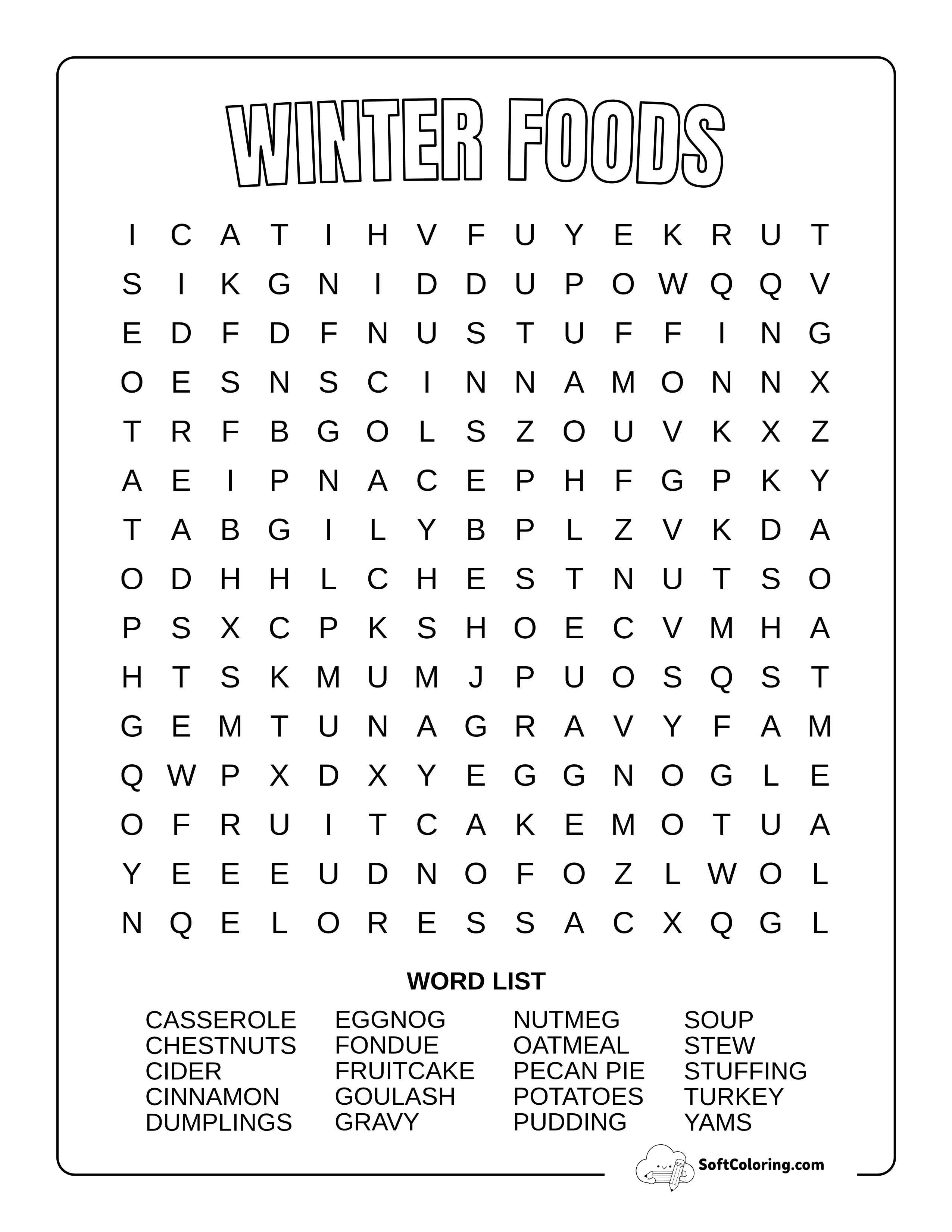 Medium Winter Foods Word Search