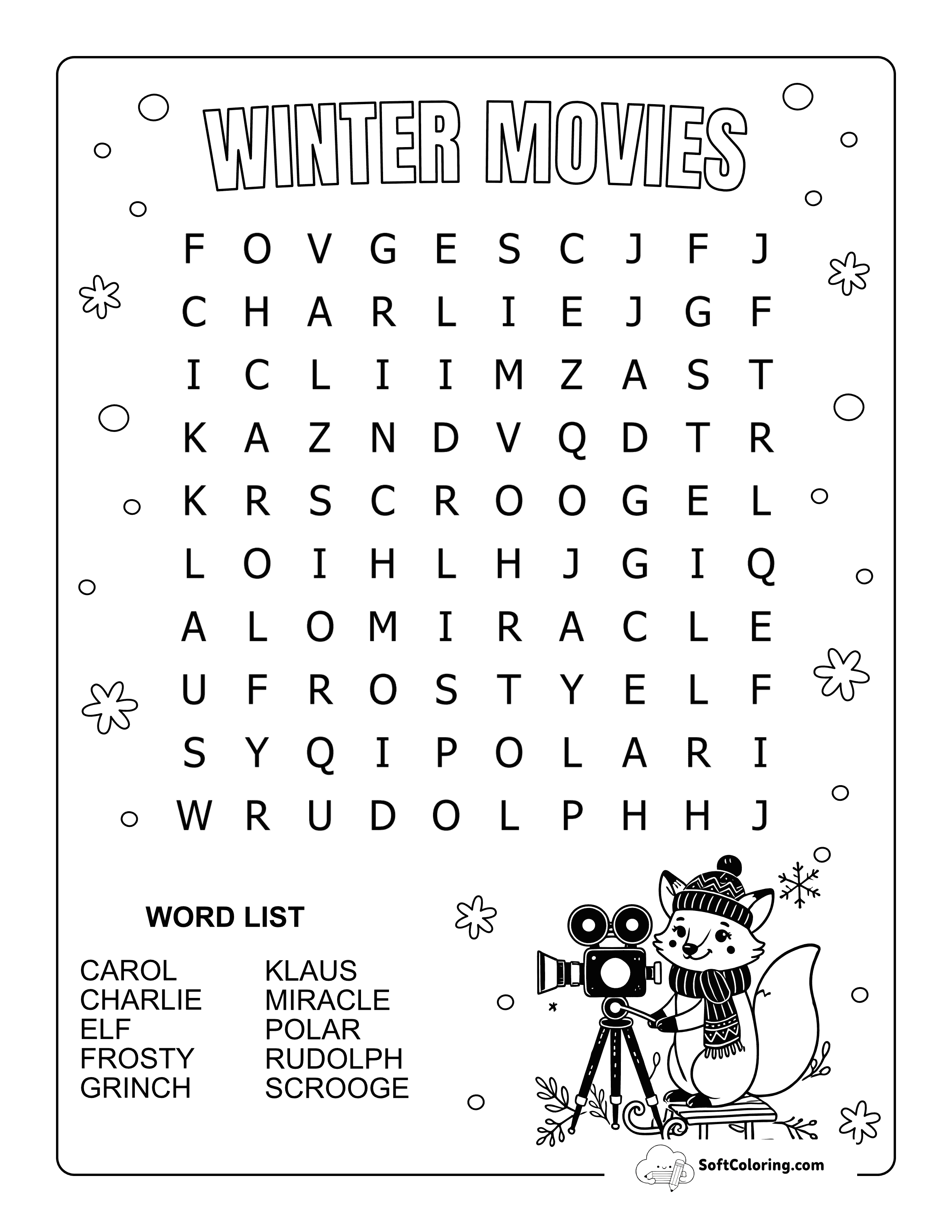 Easy Holiday Movies Word Search