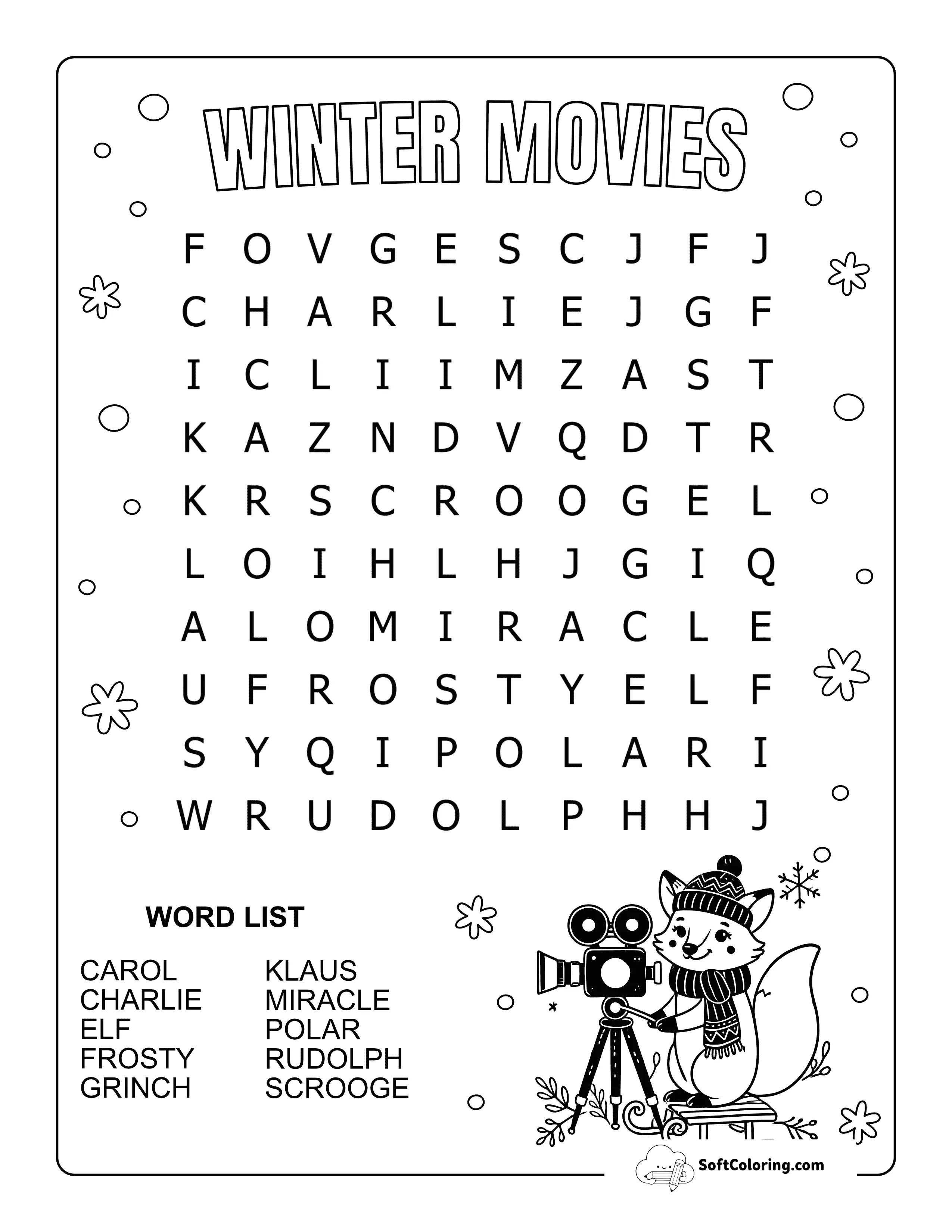 Easy Holiday Movies Word Search