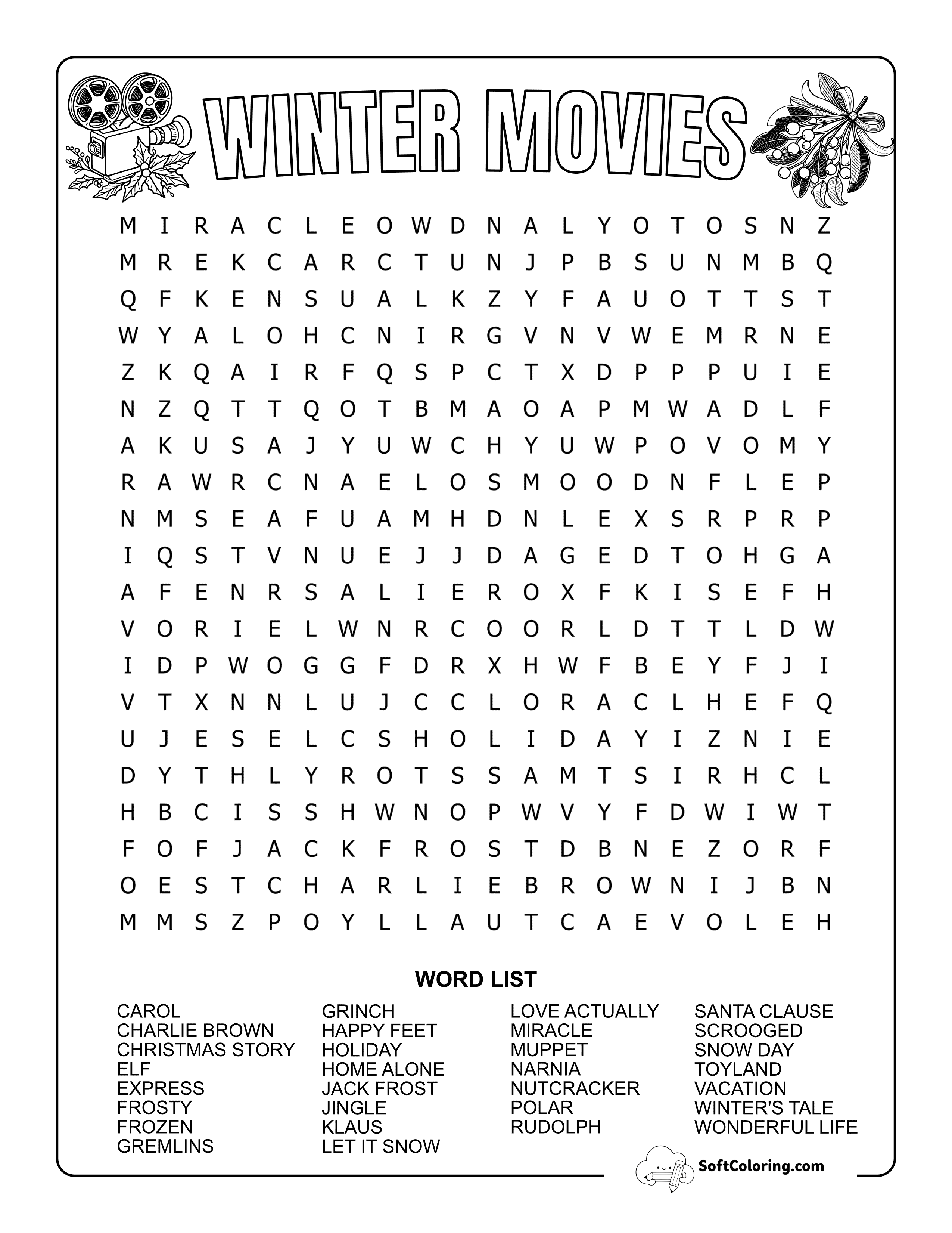 Hard Holiday Movies Word Search