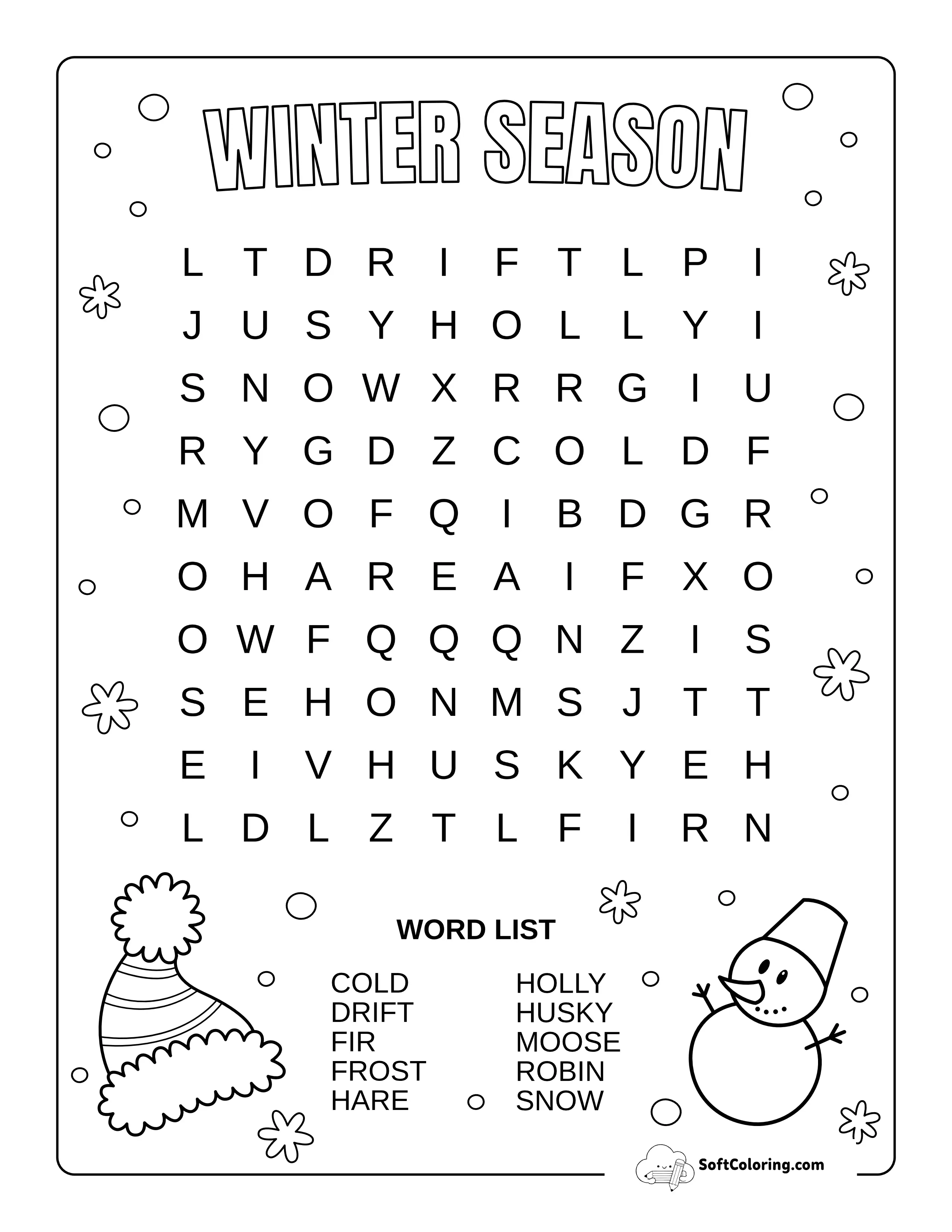 Easy Winter Nature Word Search