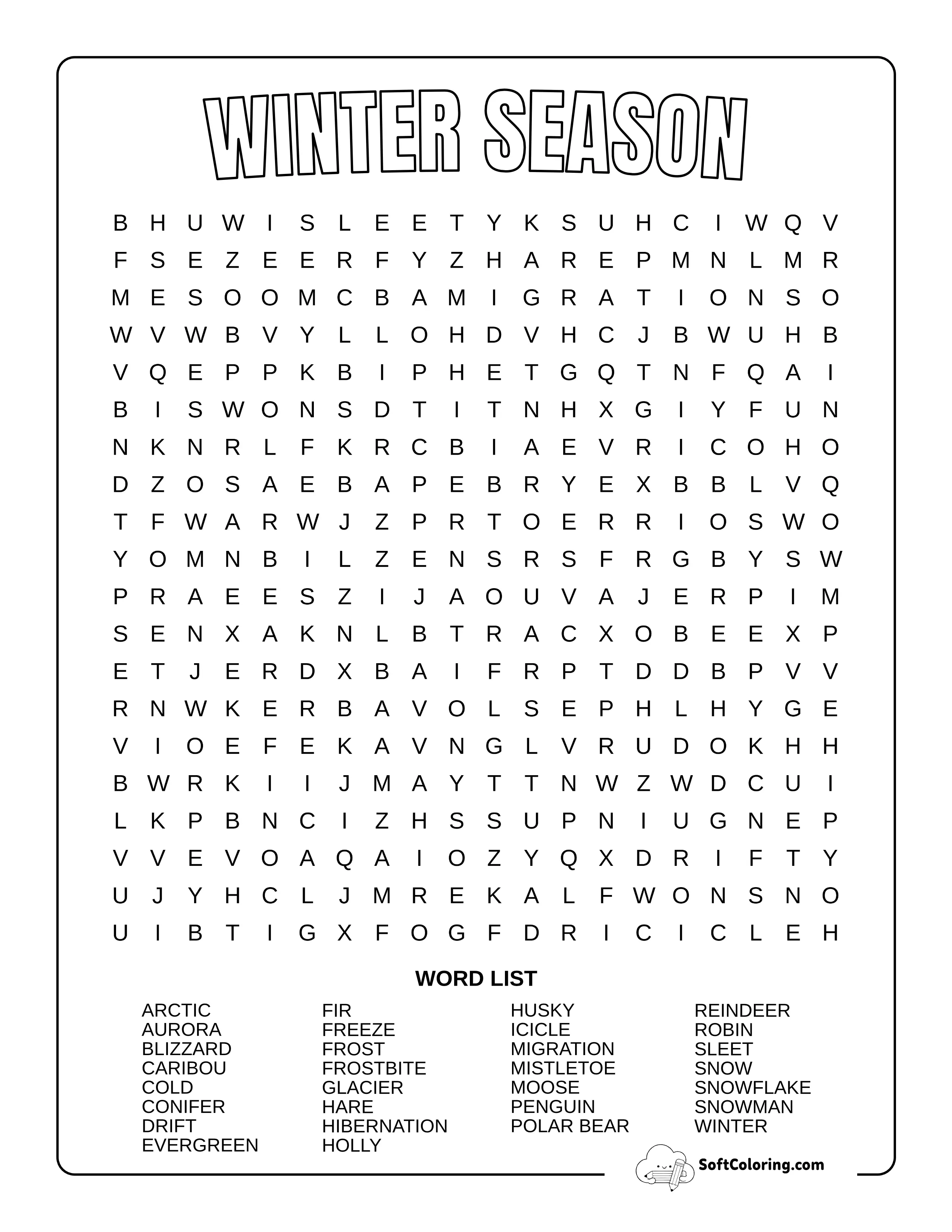 Hard Winter Nature Word Search