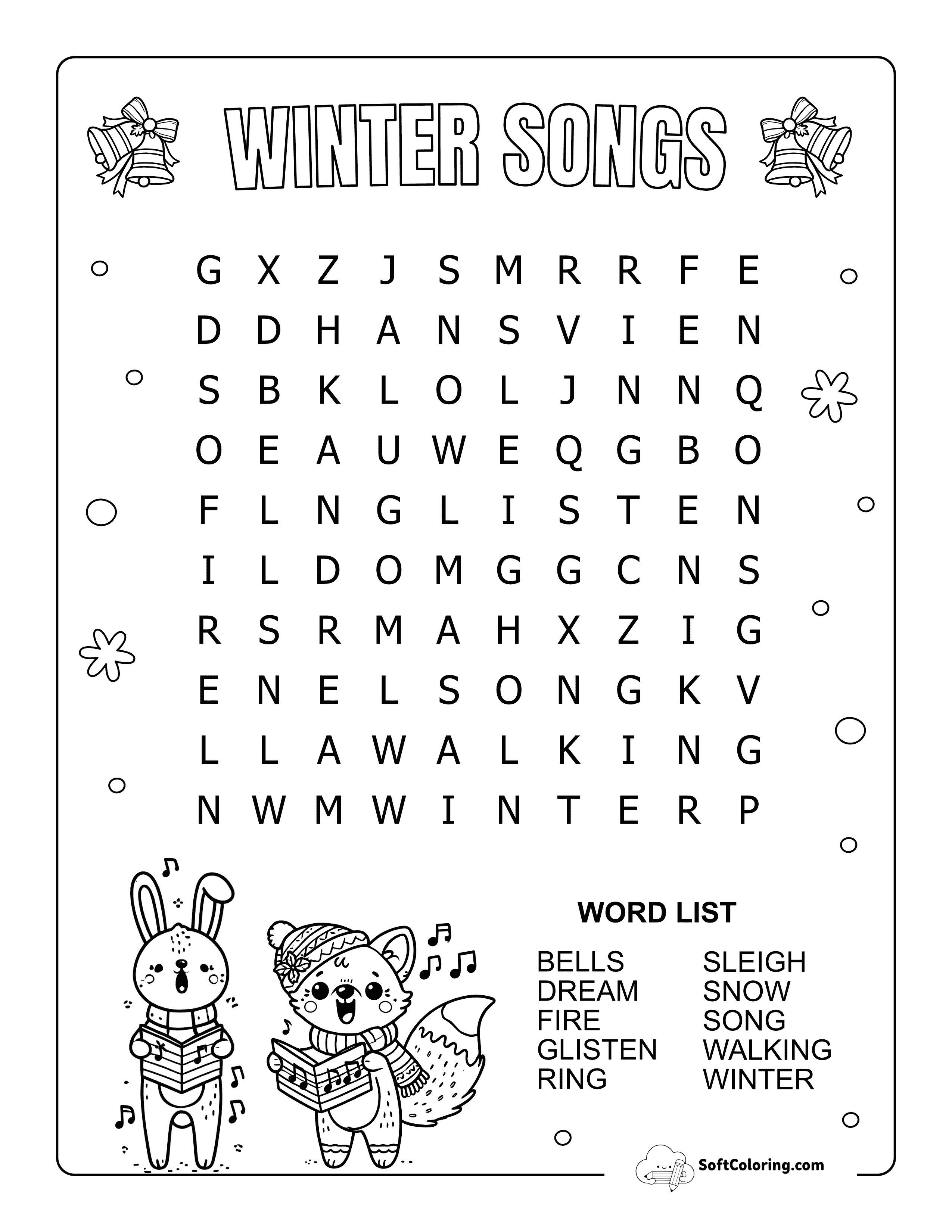 Easy Winter Songs Word Search