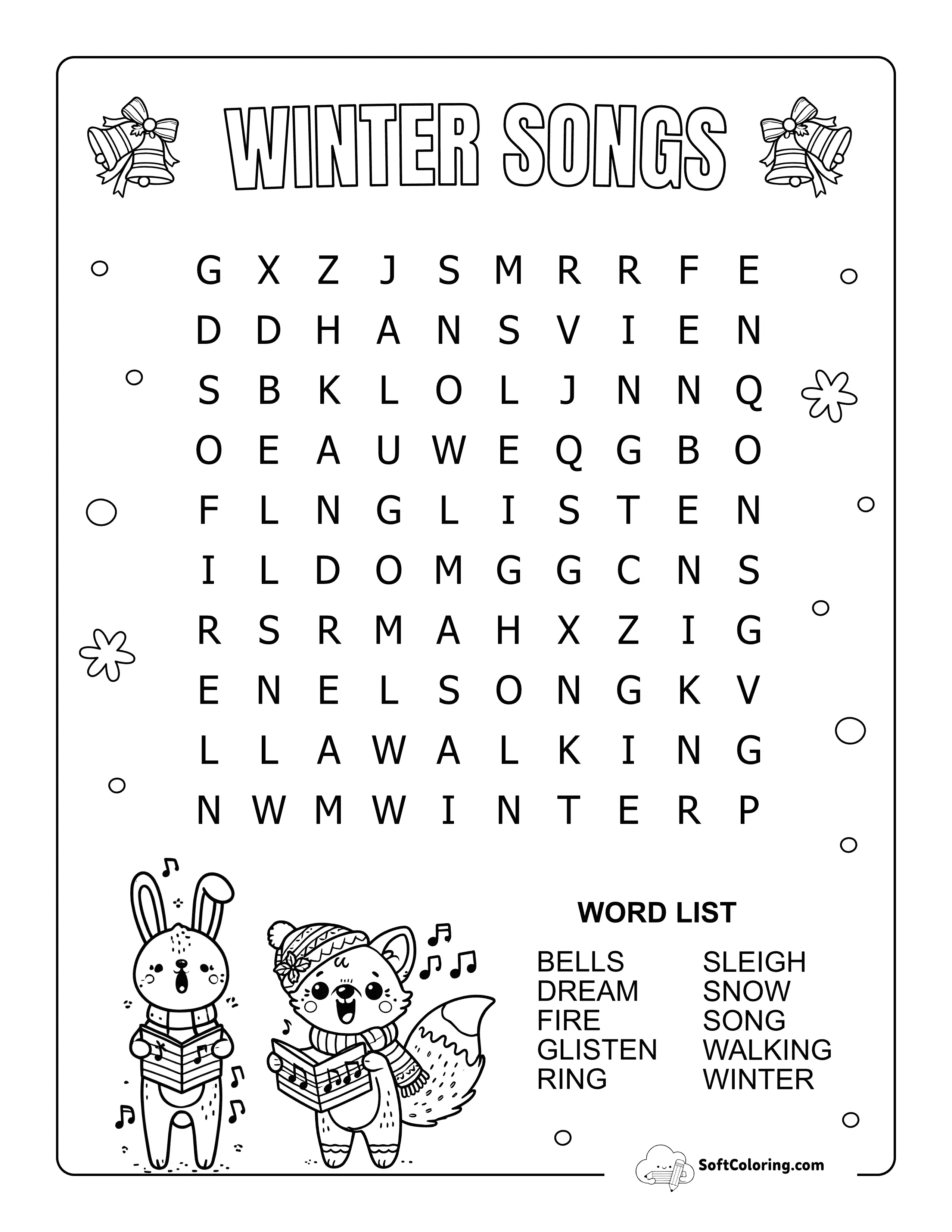 Easy Winter Songs Word Search