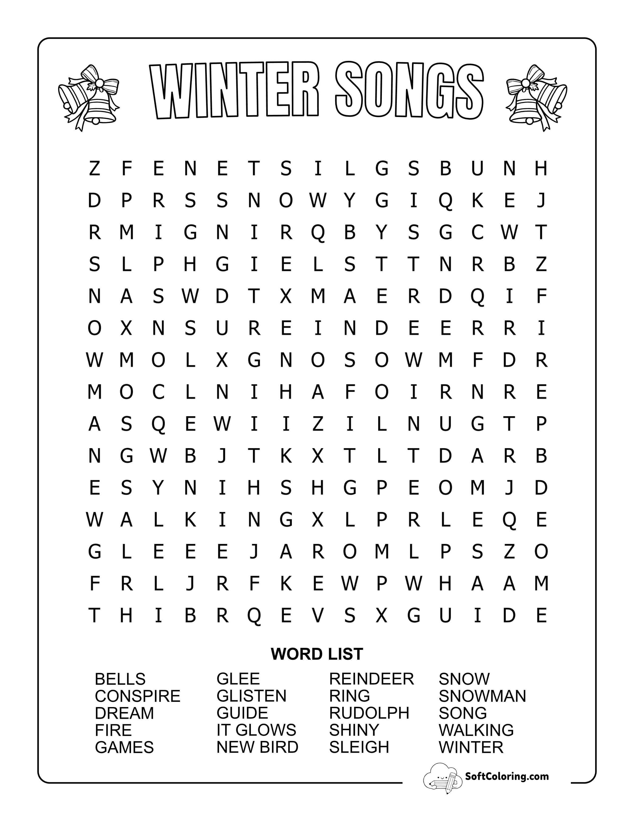 Medium Winter Songs Word Search
