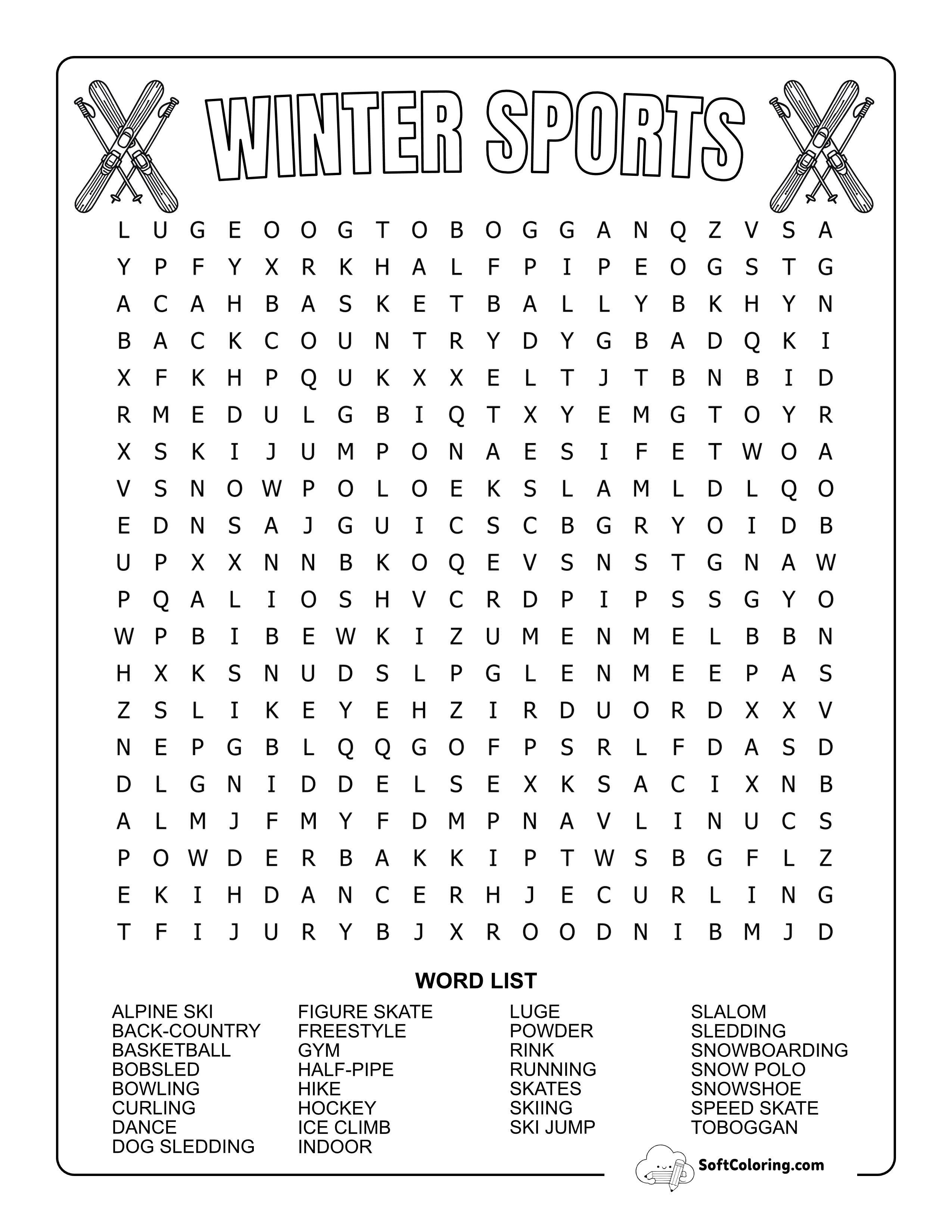 Hard Winter Sports Word Search