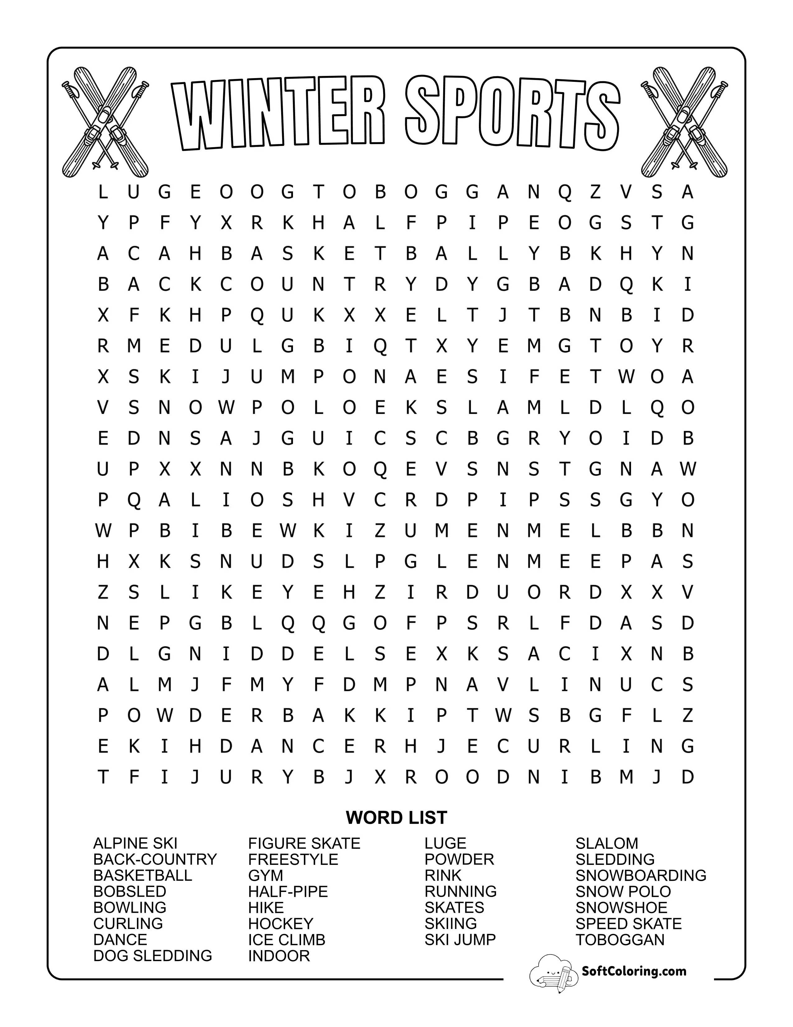 Hard Winter Sports Word Search