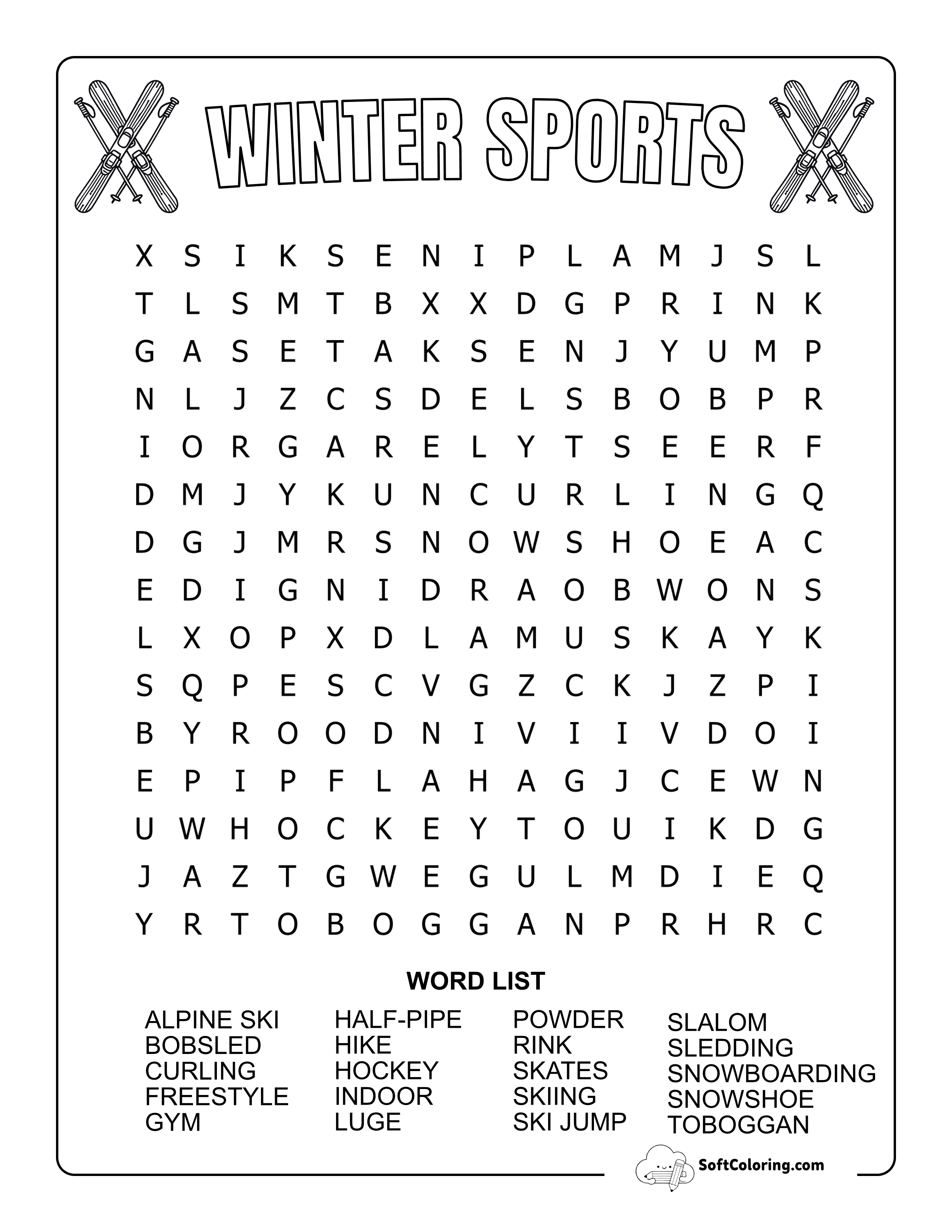 Medium Winter Sports Word Search