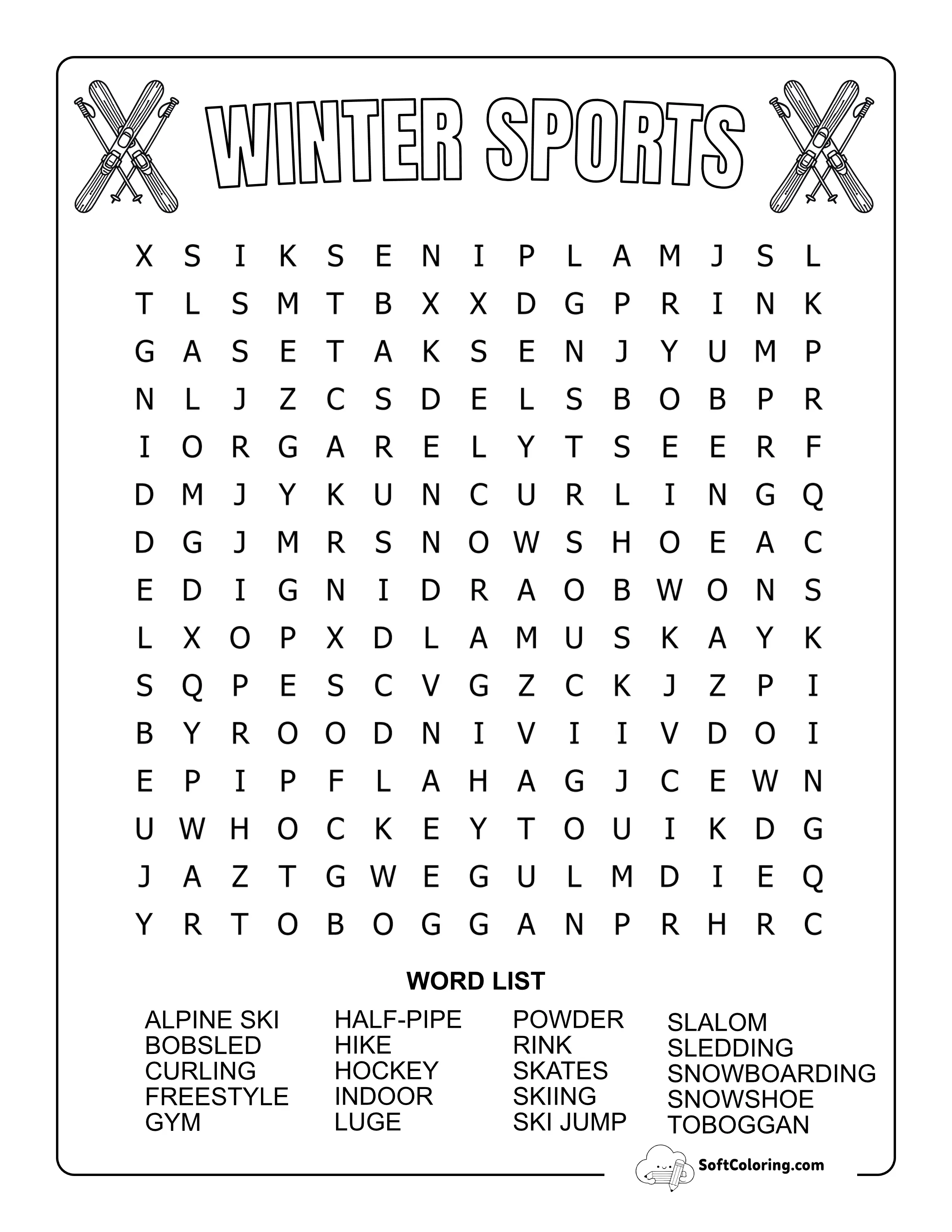 Medium Winter Sports Word Search
