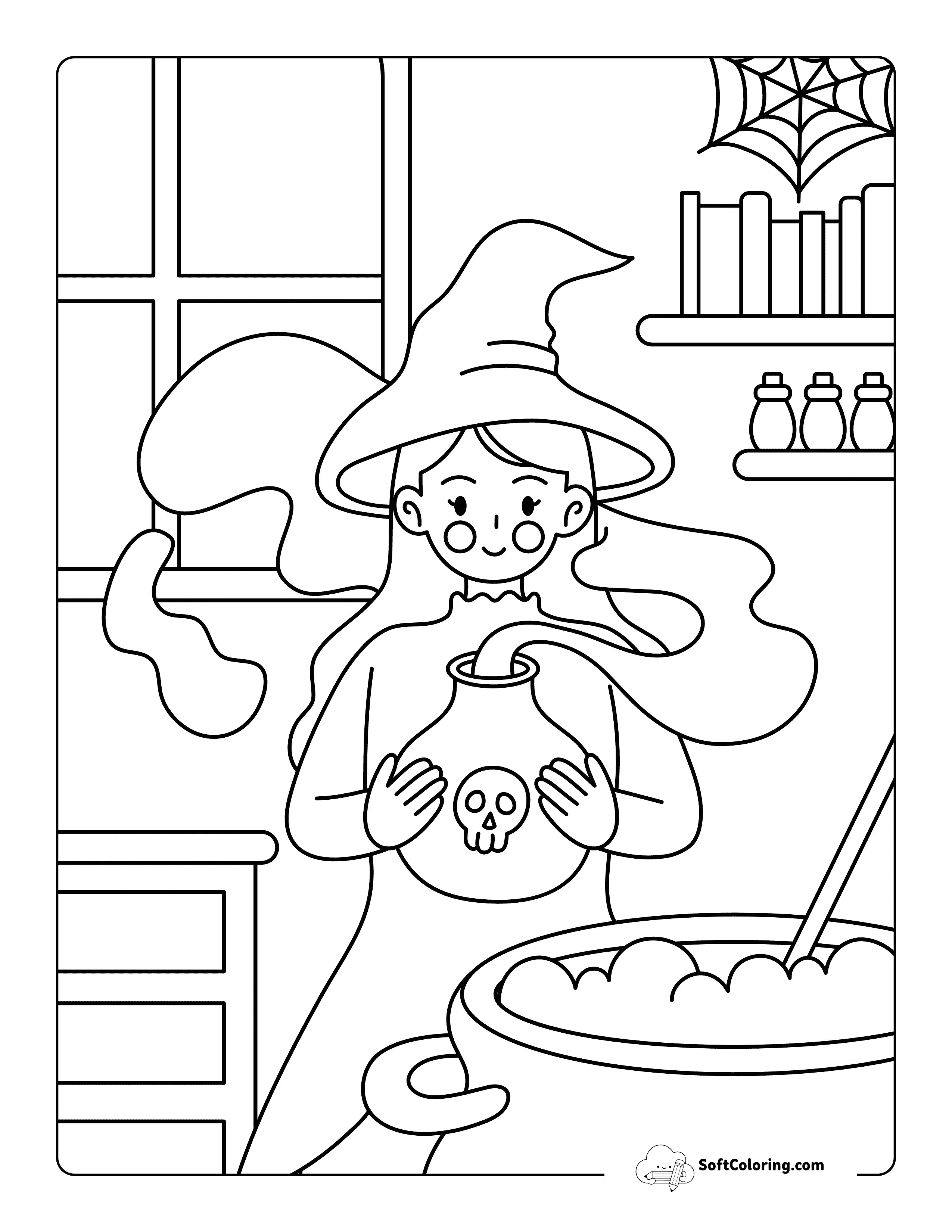 Easy Cute Halloween Witch Brewing Potion