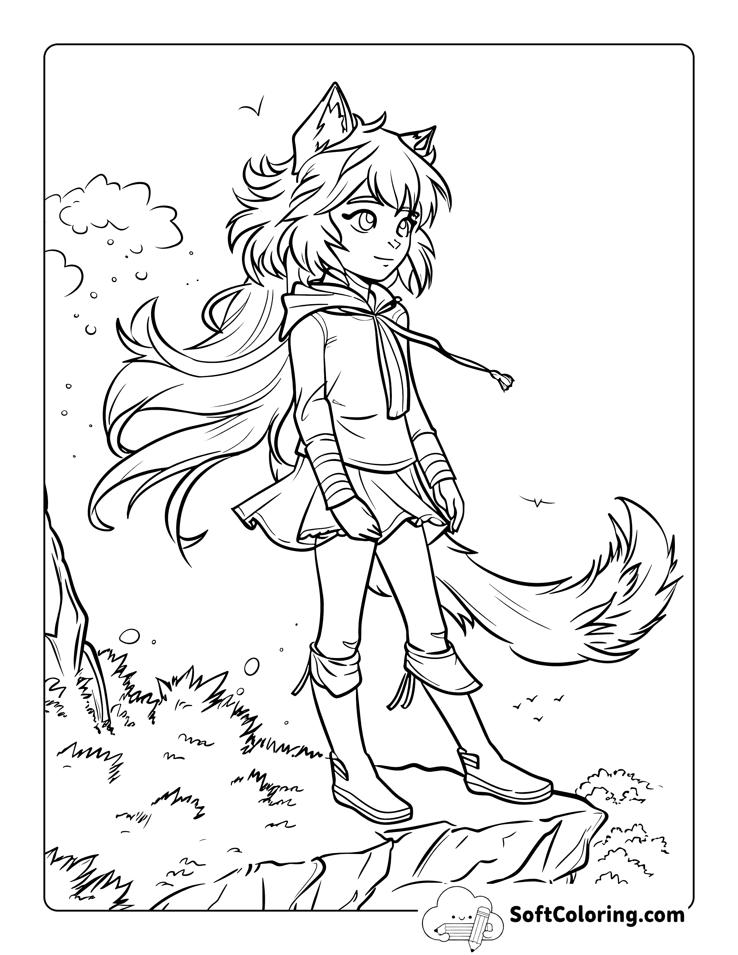 Printable Adventurous Anime Wolf Girl