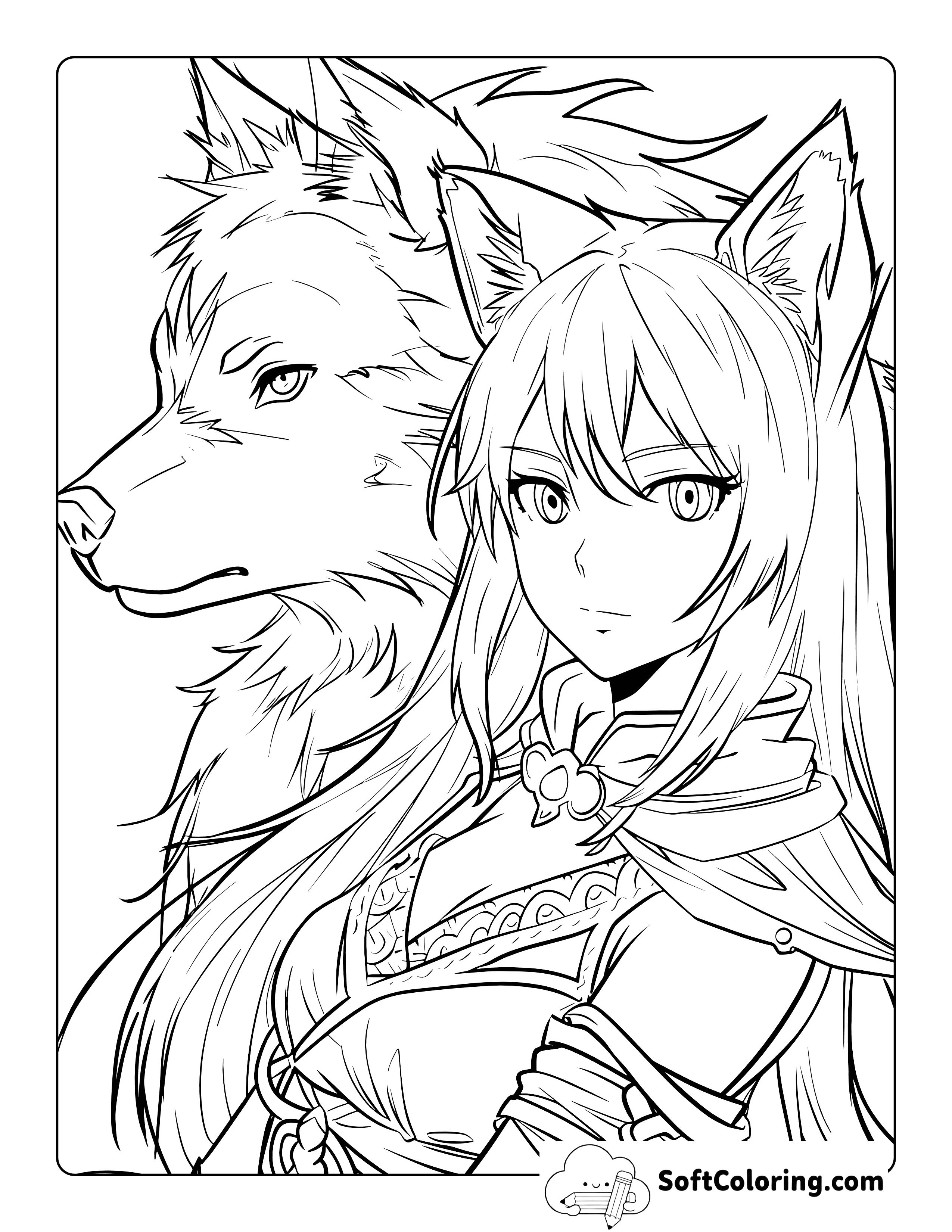 Anime Wolf Princess Coloring Page