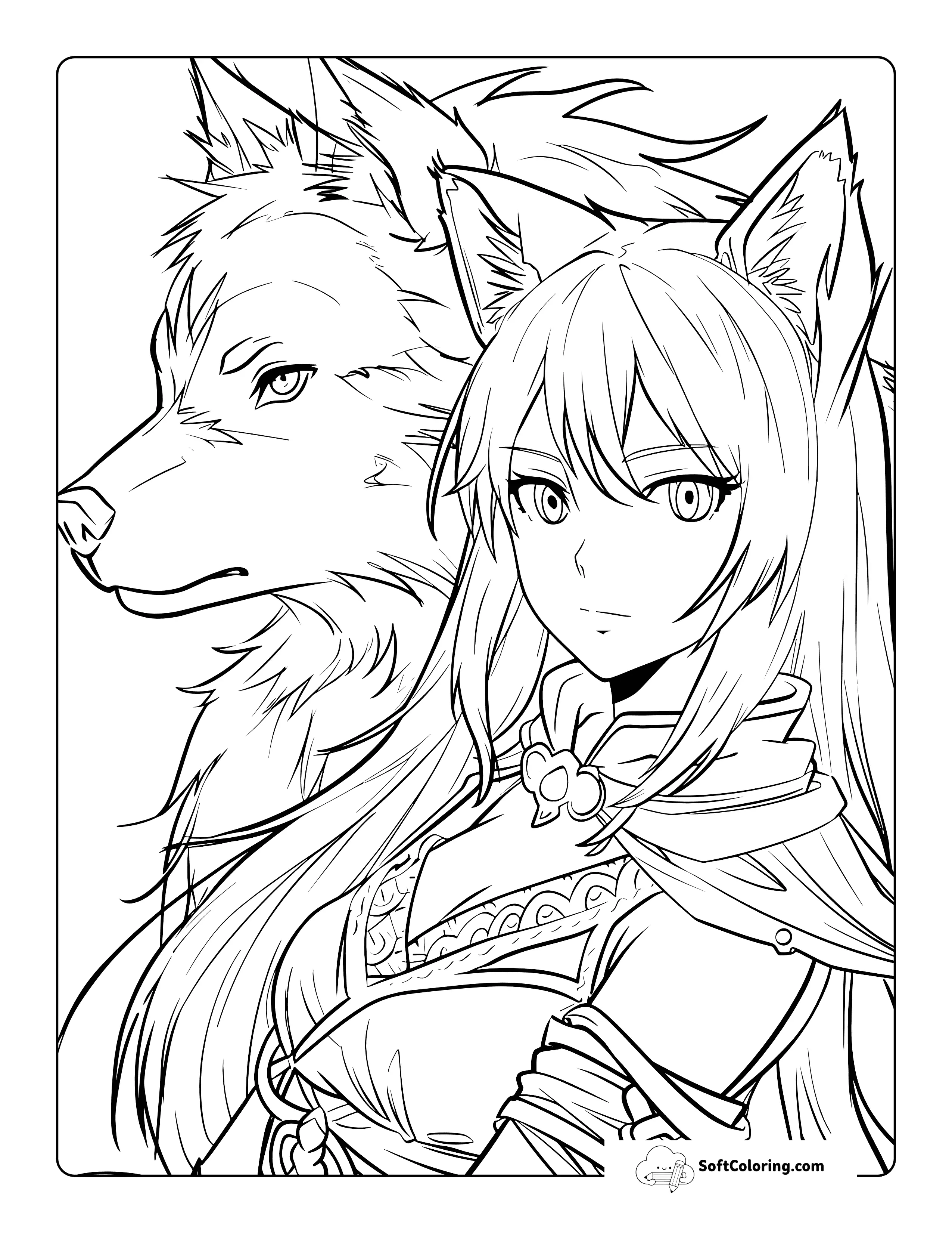 Anime Wolf Princess Coloring Page