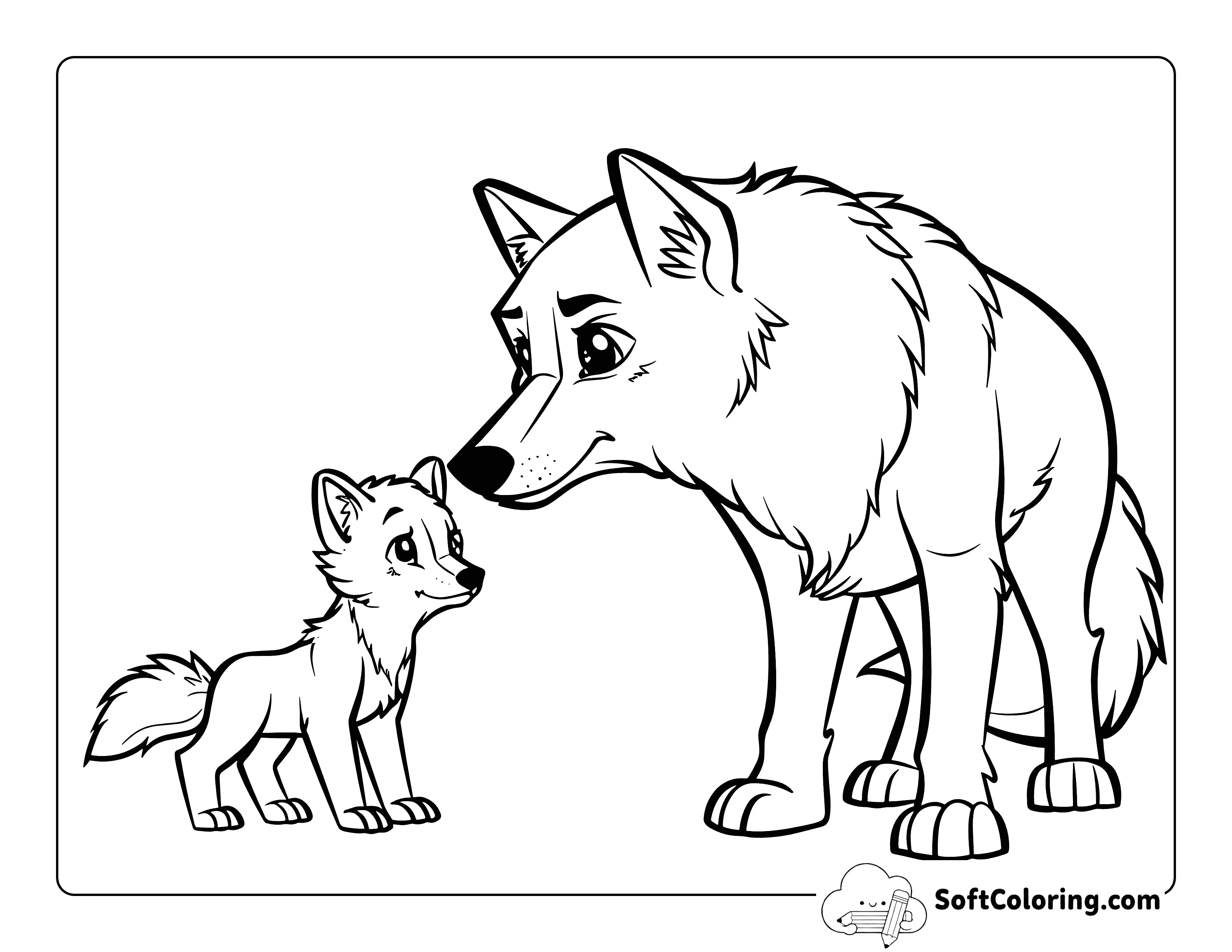 Easy Cute Baby Wolf Coloring Page