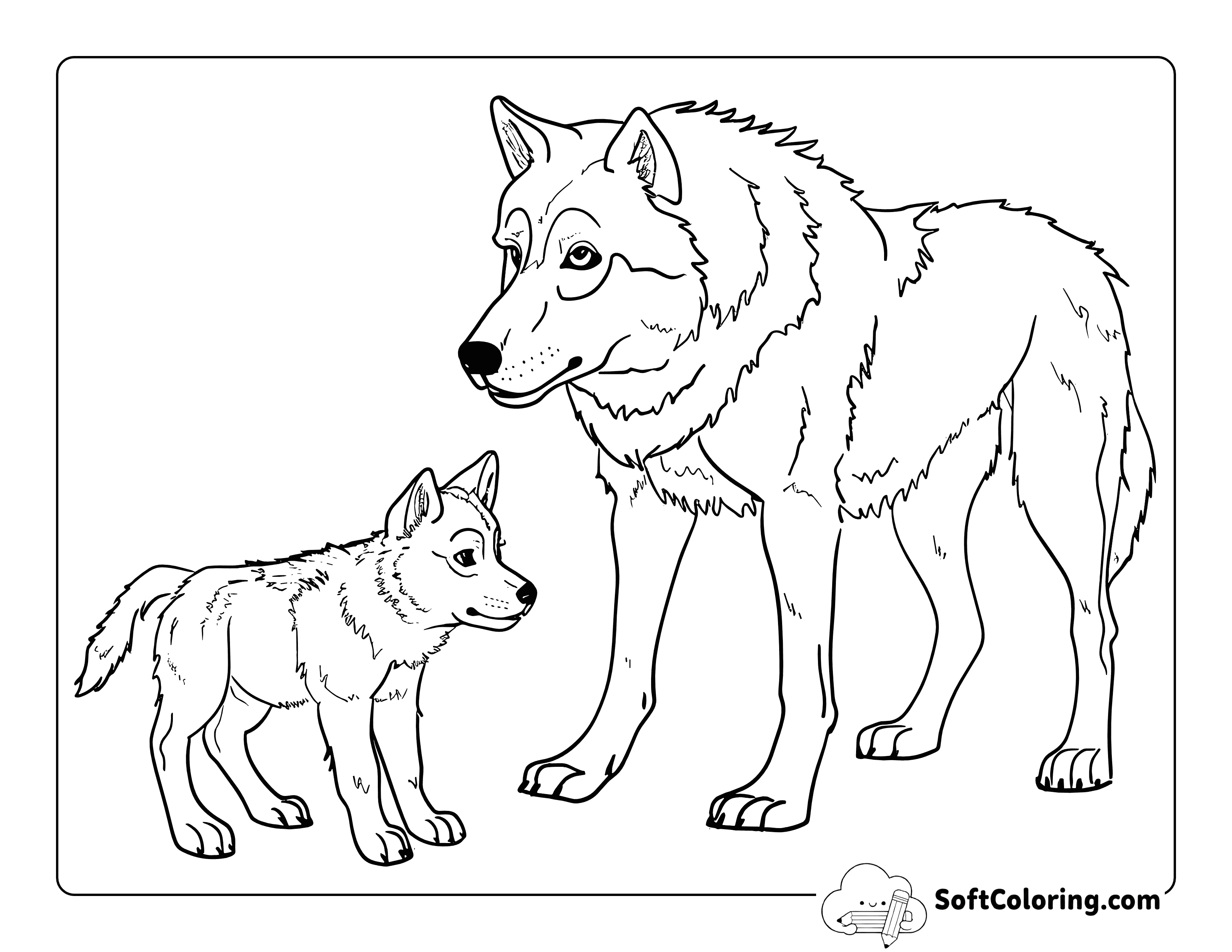 Realistic Wolf and Cub Coloring Sheet