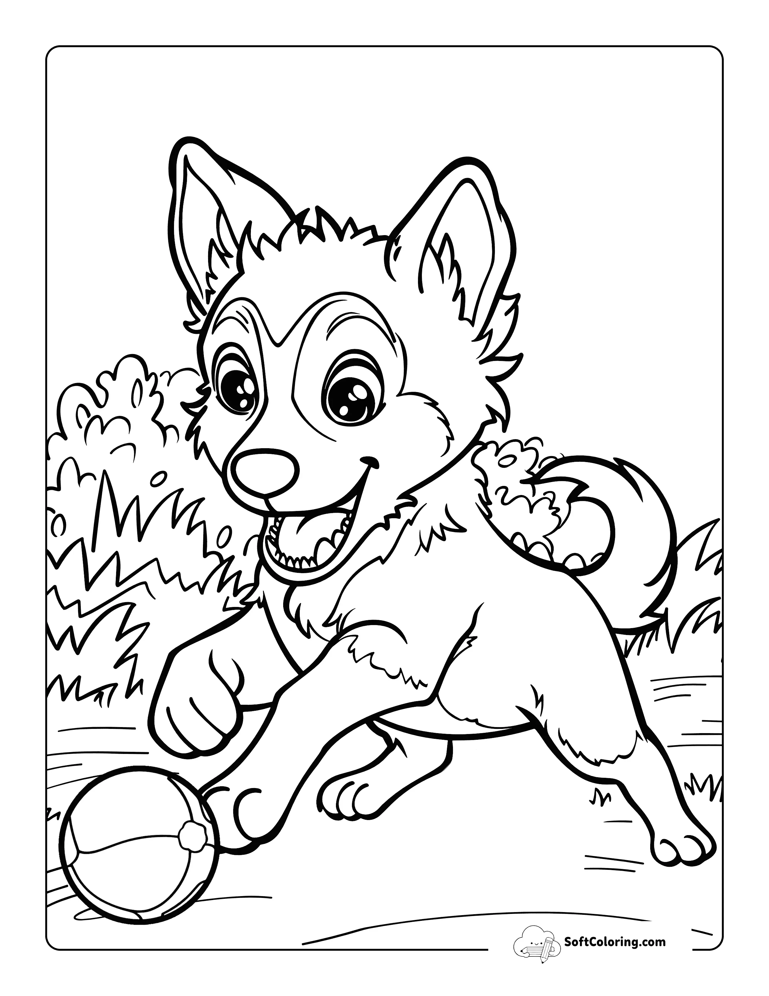 Playful Wolf Coloring Page For Kids