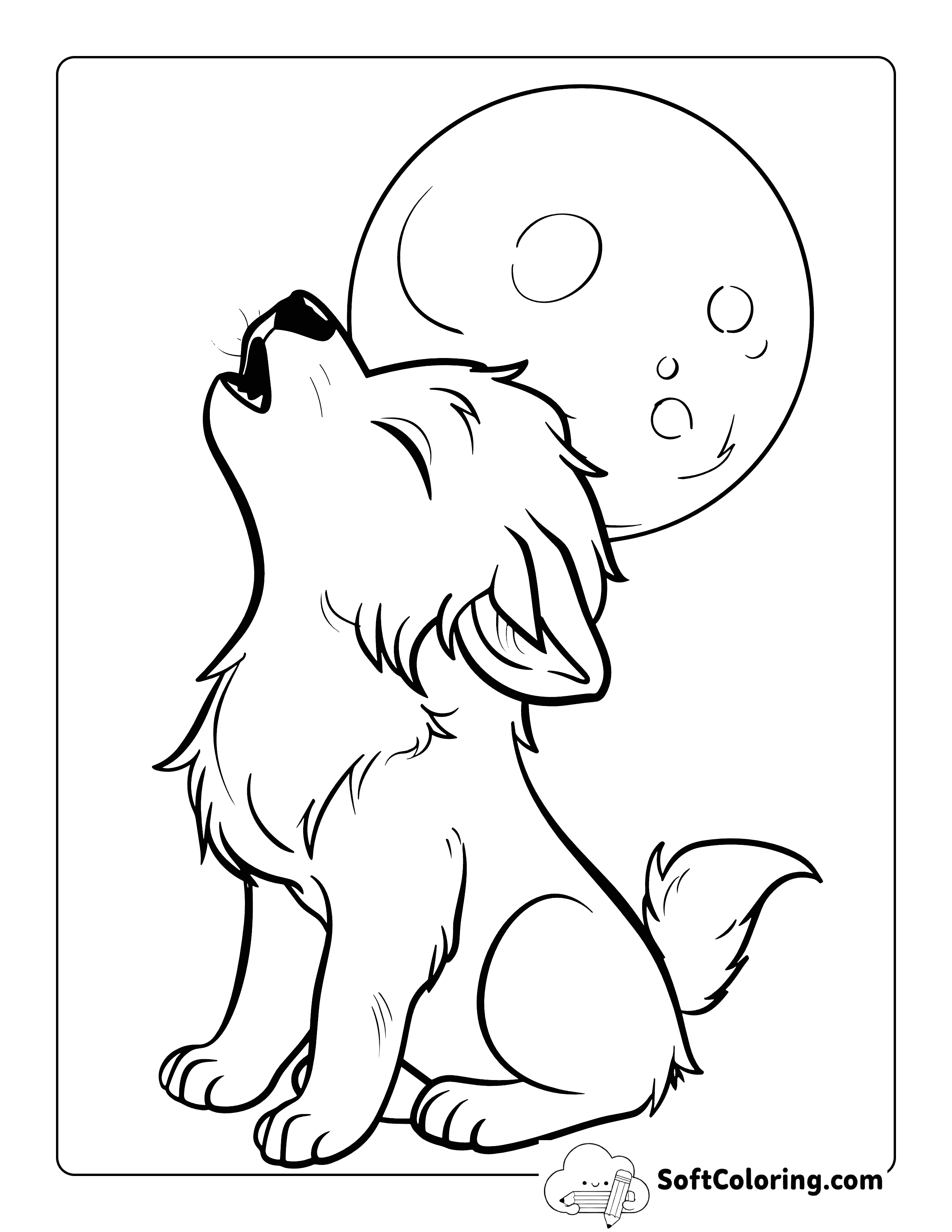 Cute Wolf Howling Coloring Page