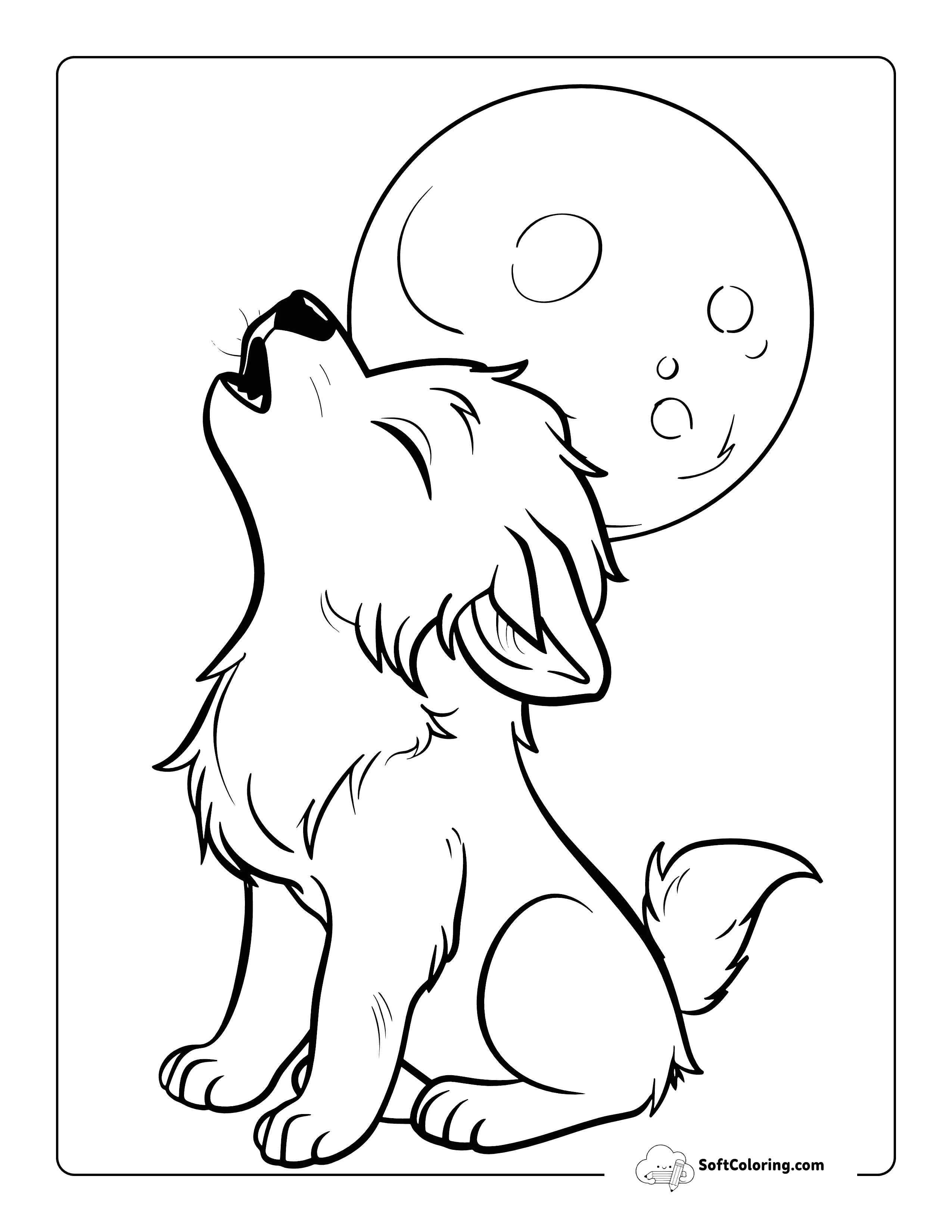 Cute Wolf Howling Coloring Page