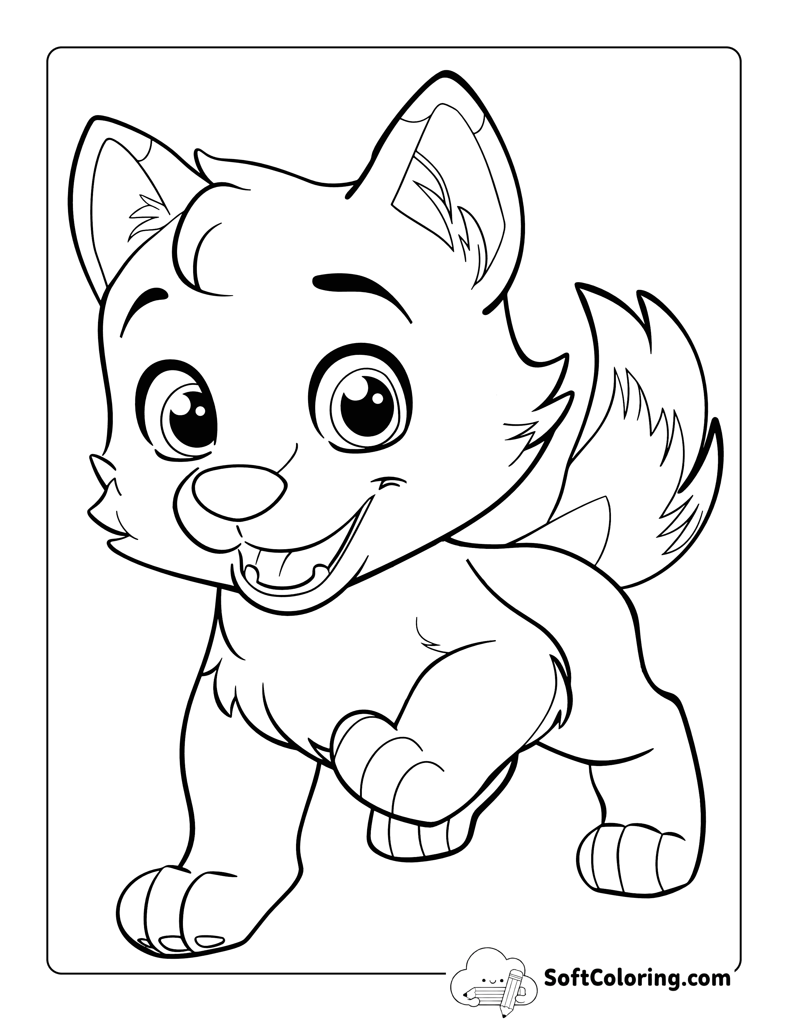 Easy Cute Wolf Coloring Page for Kids