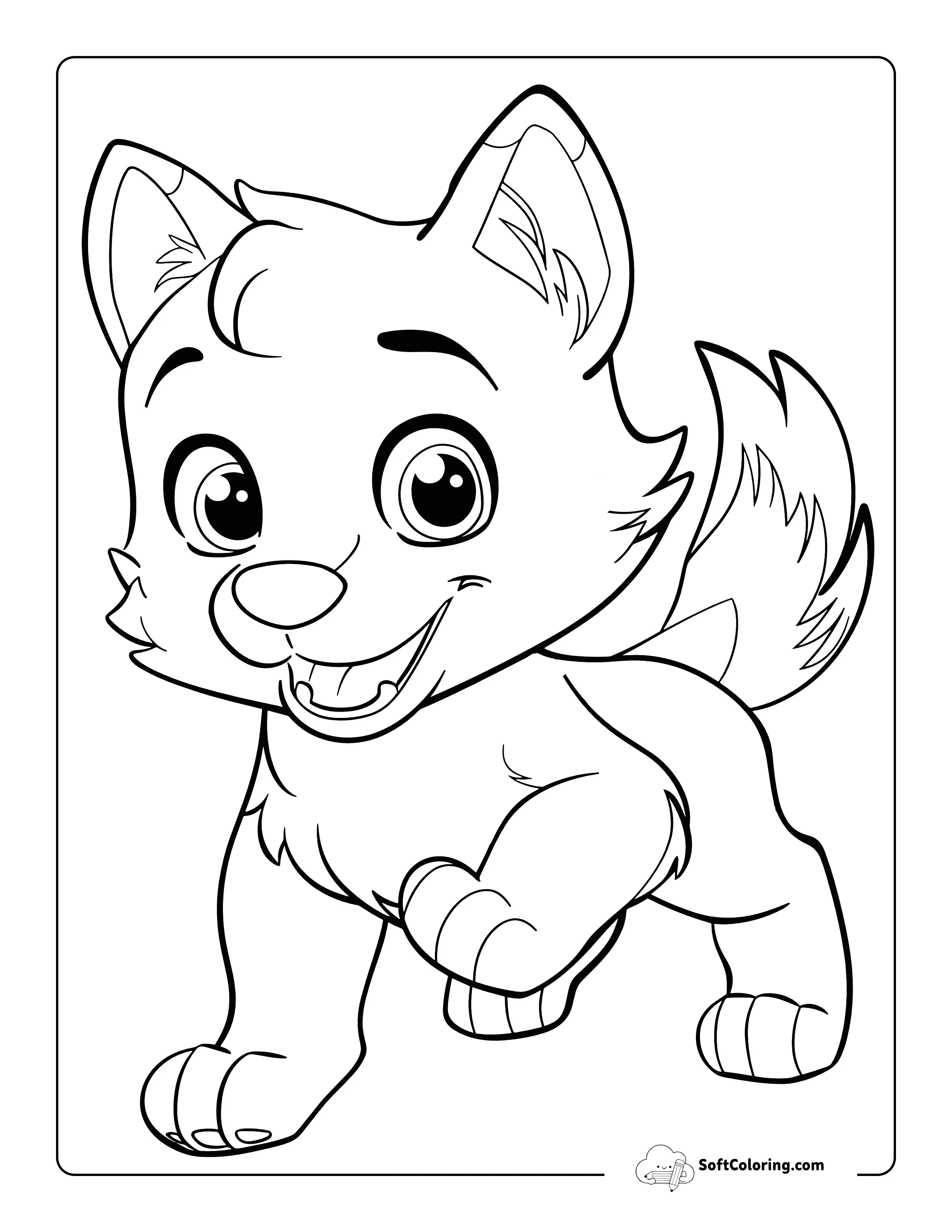 Easy Cute Wolf Coloring Page For Kids