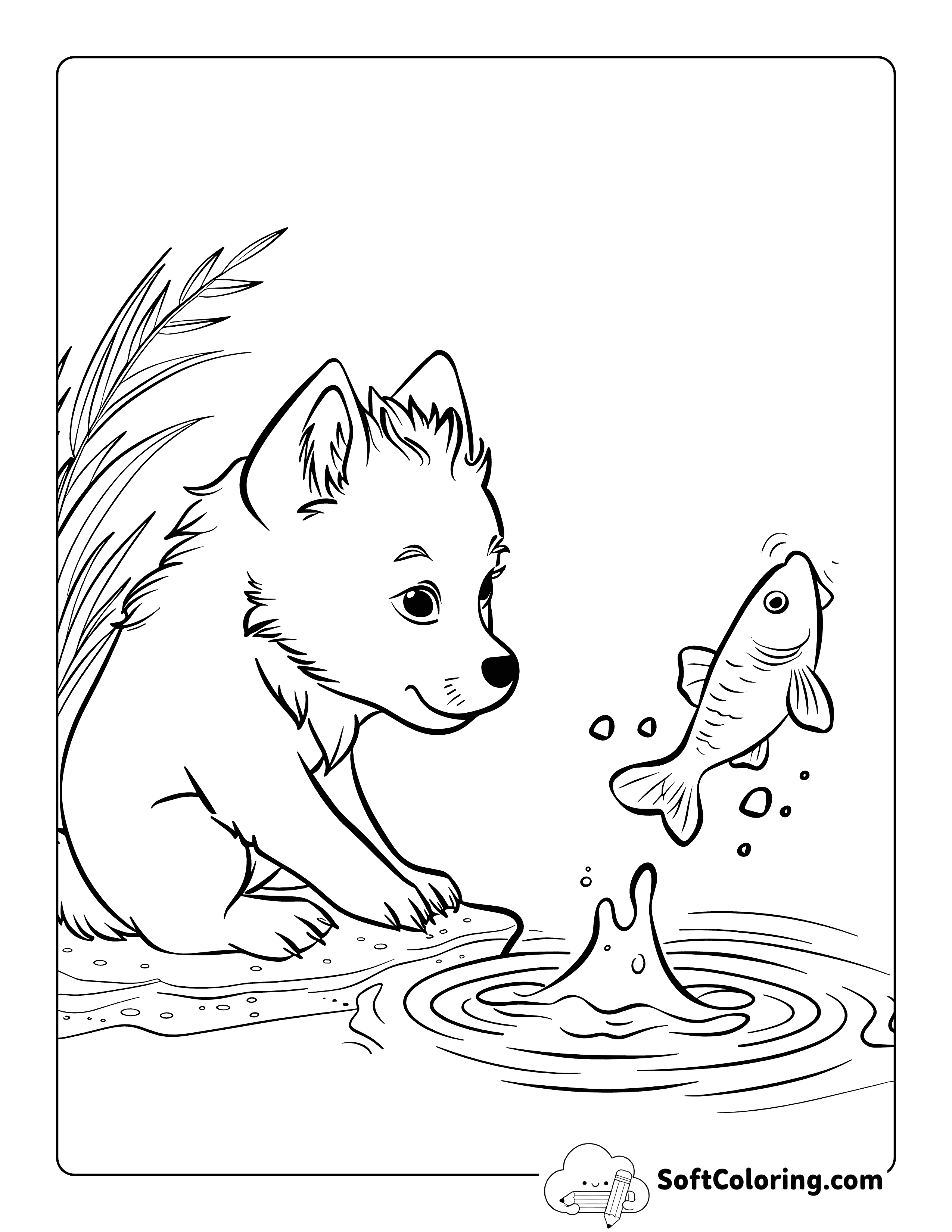 Fish and Wolf Coloring Page Printable