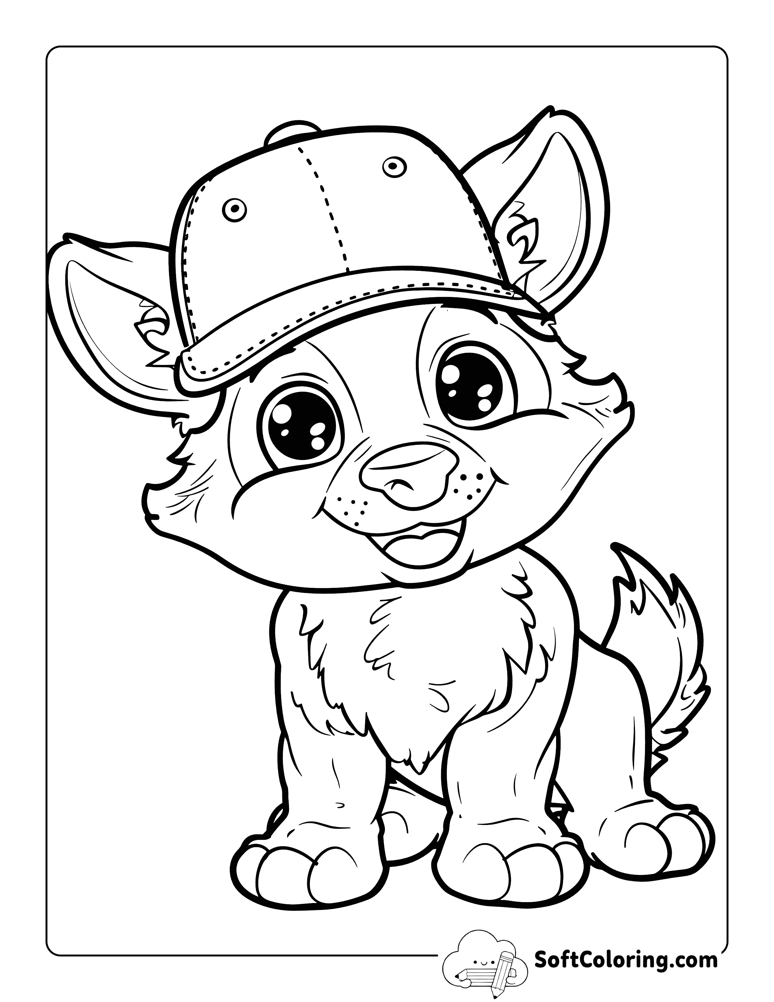 Cute Baseball Cap Wolf Cub Coloring Page