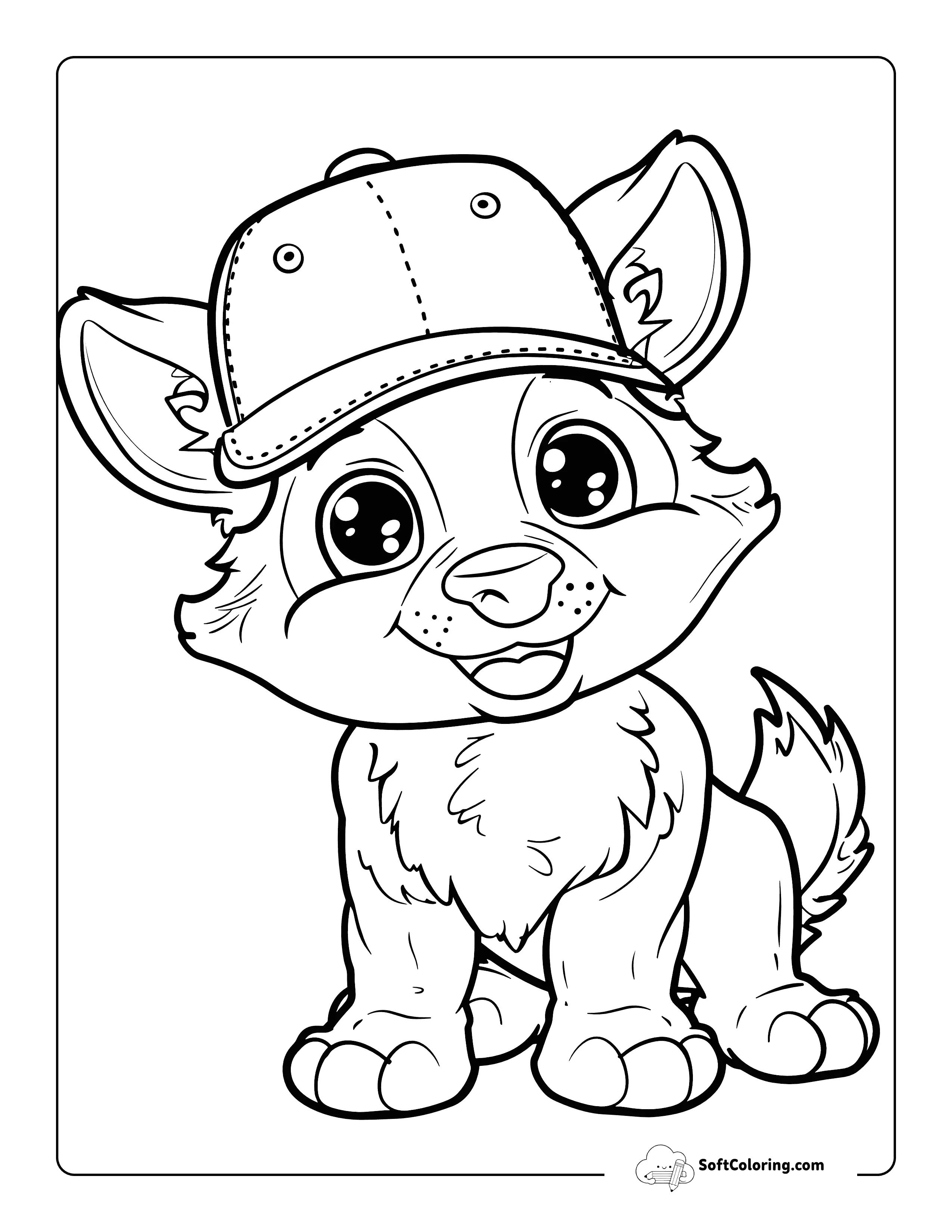 Cute Baseball Cap Wolf Cub Coloring Page