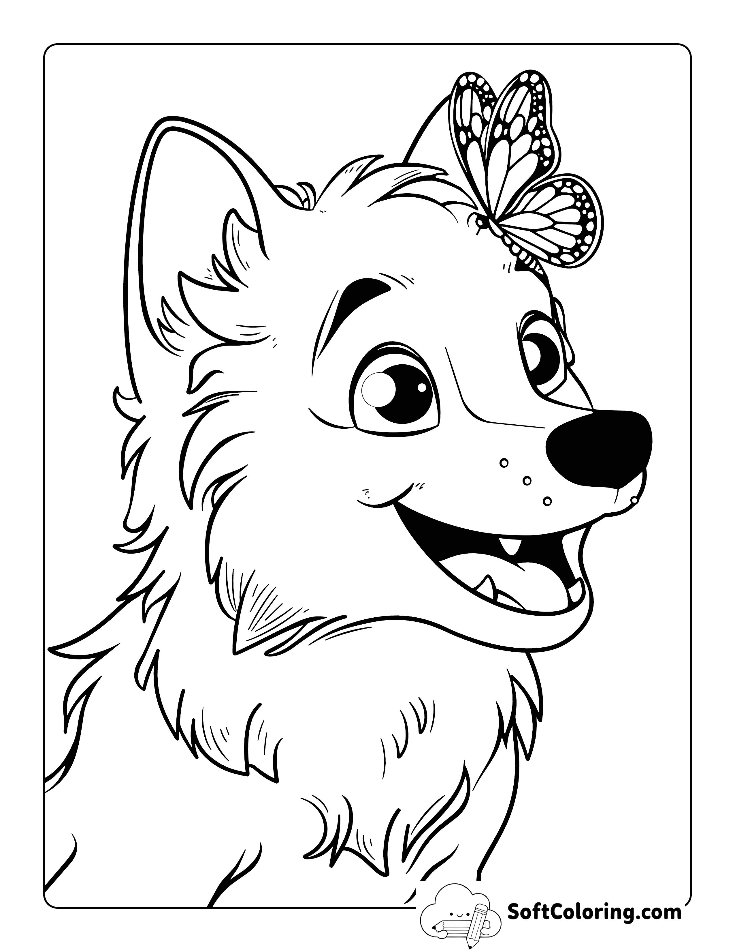 Butterfly and Printable Wolf Coloring Page