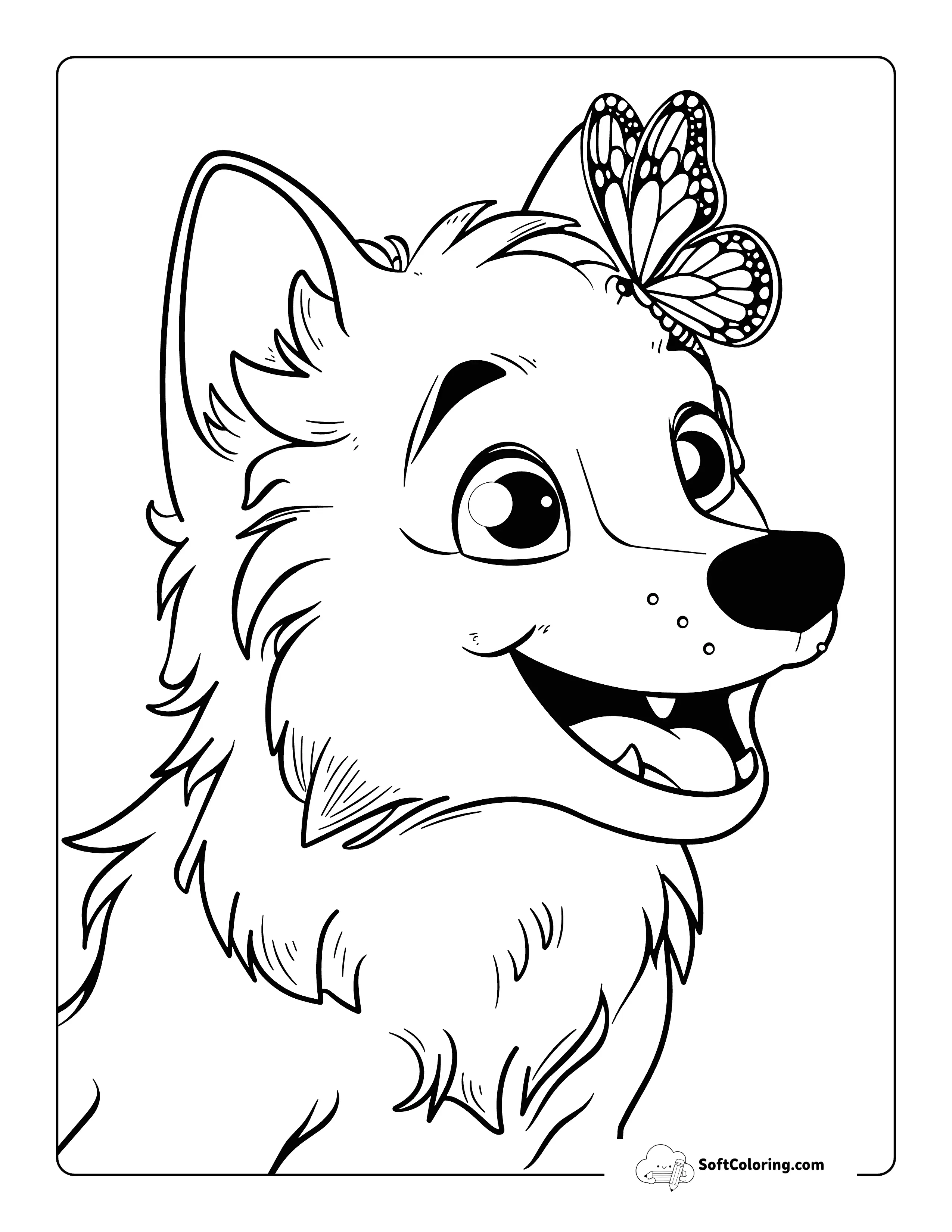 Butterfly And Printable Wolf Coloring Page