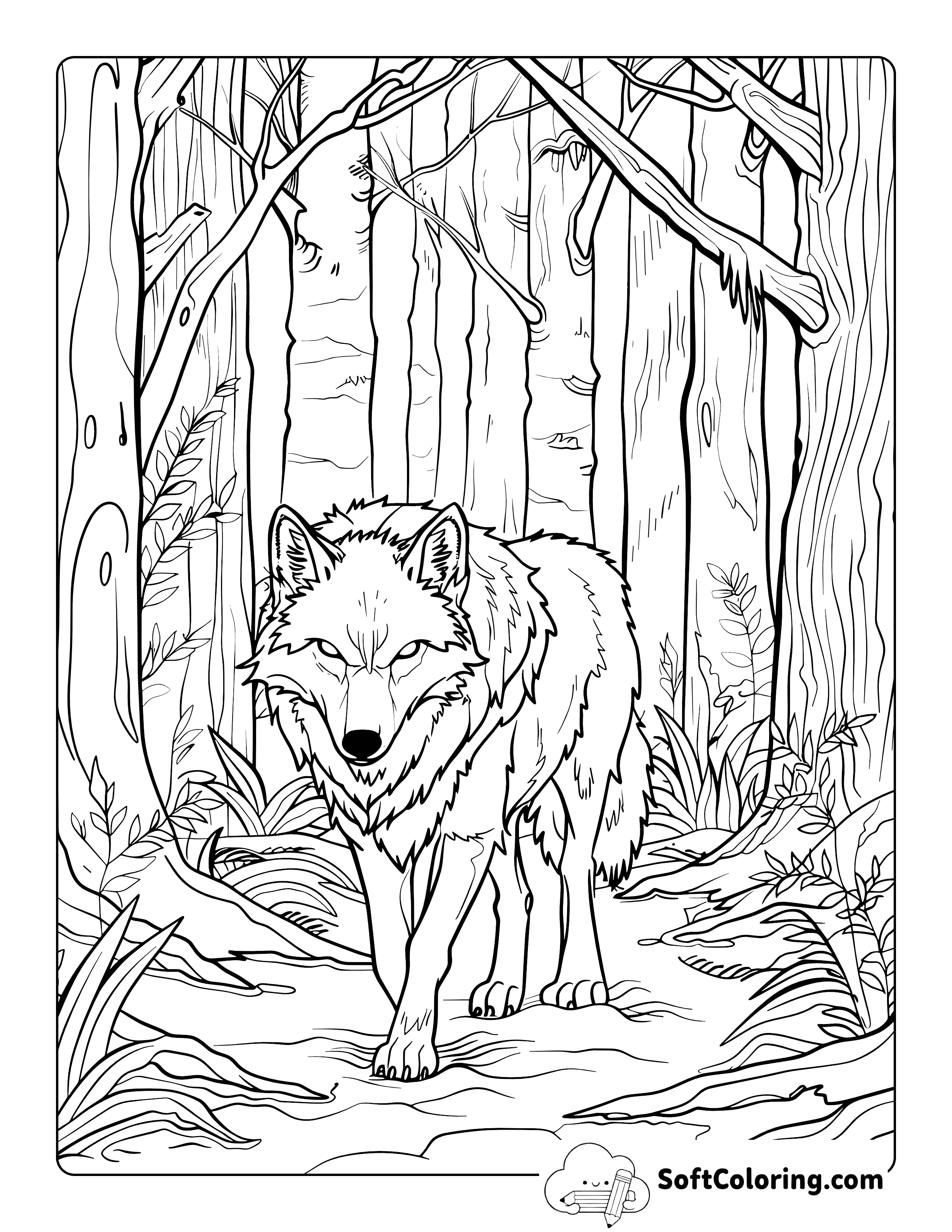 Detailed Prowling Wolf Coloring Sheet for Adults