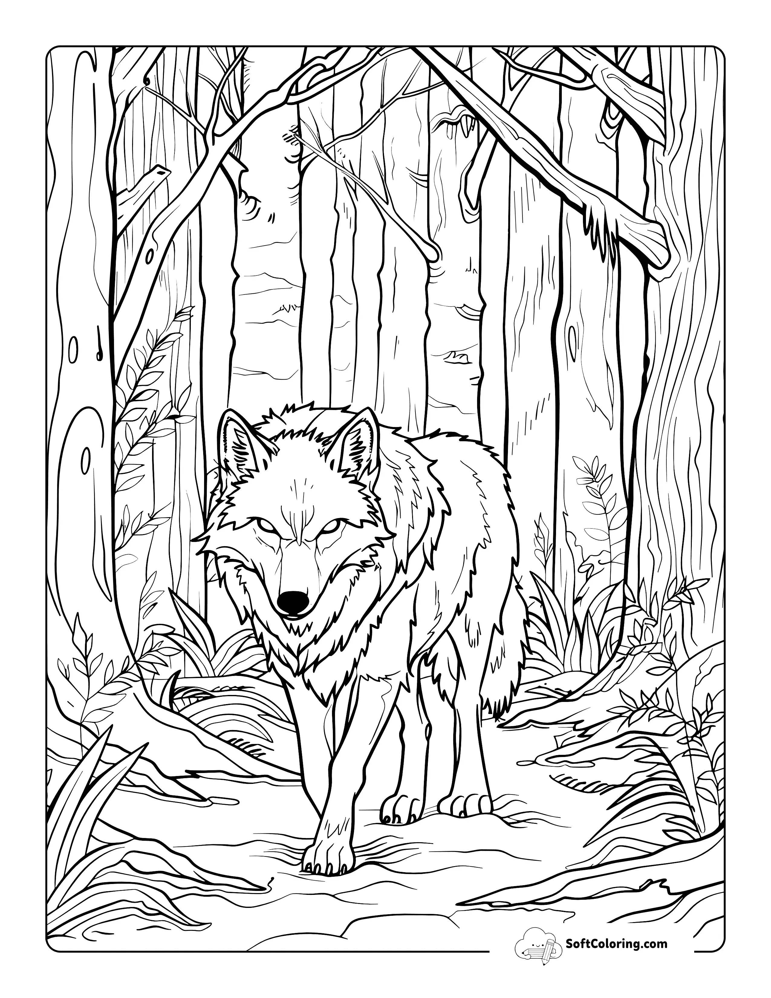 Detailed Prowling Wolf Coloring Sheet For Adults