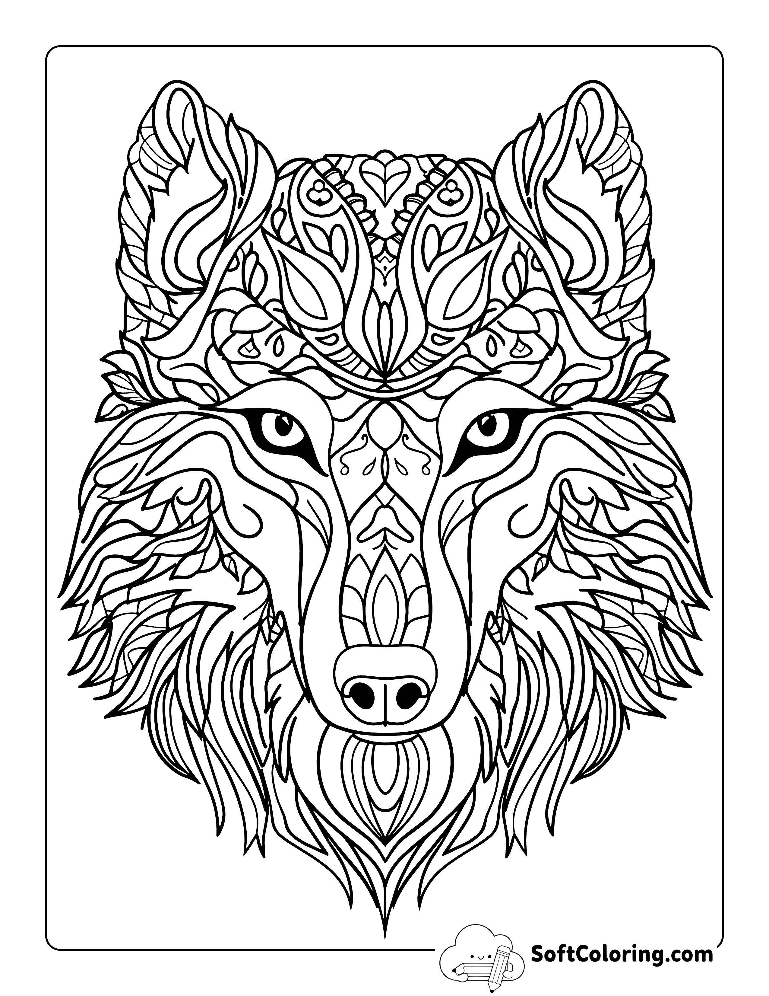 Wolf Mandala Coloring Sheet for Adults
