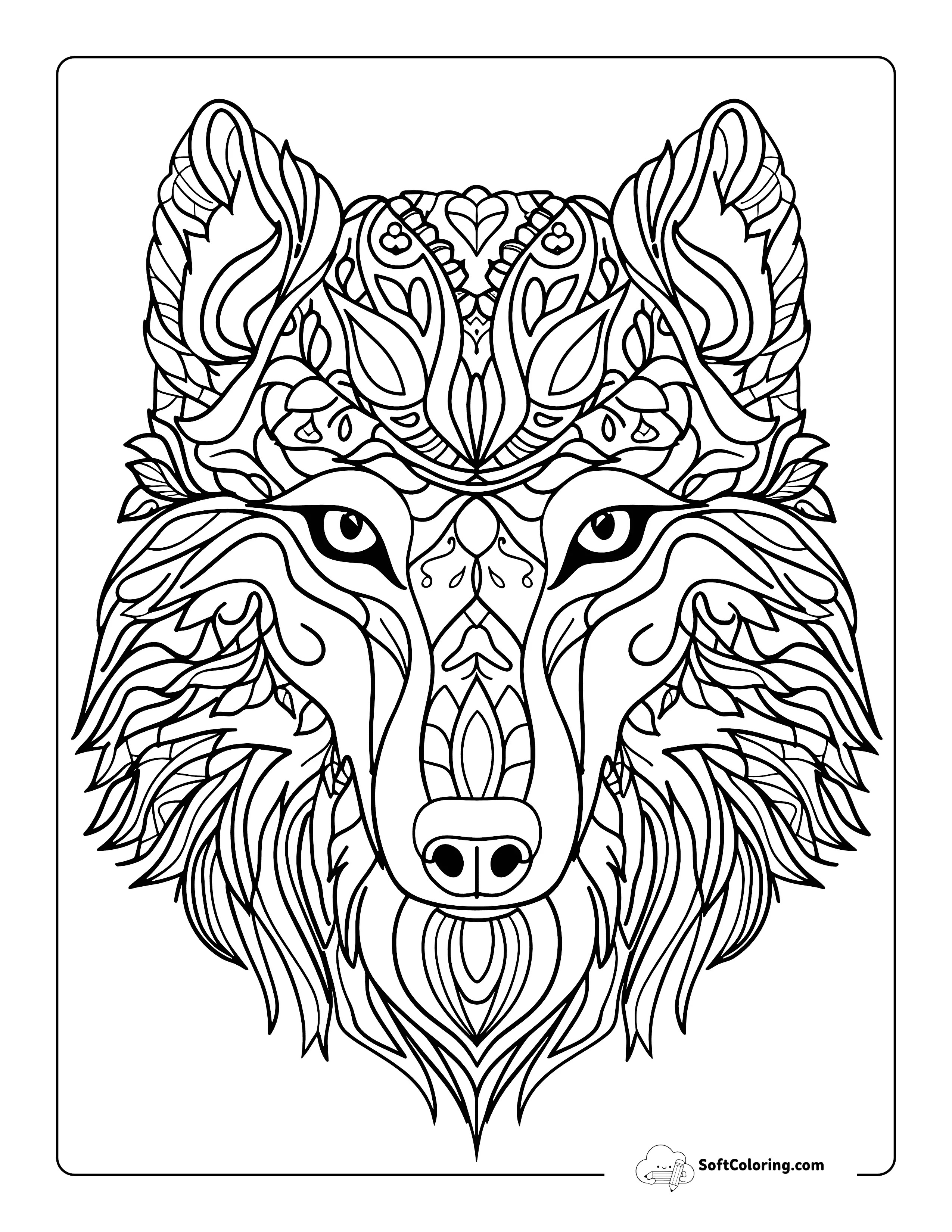 Wolf Mandala Coloring Sheet For Adults