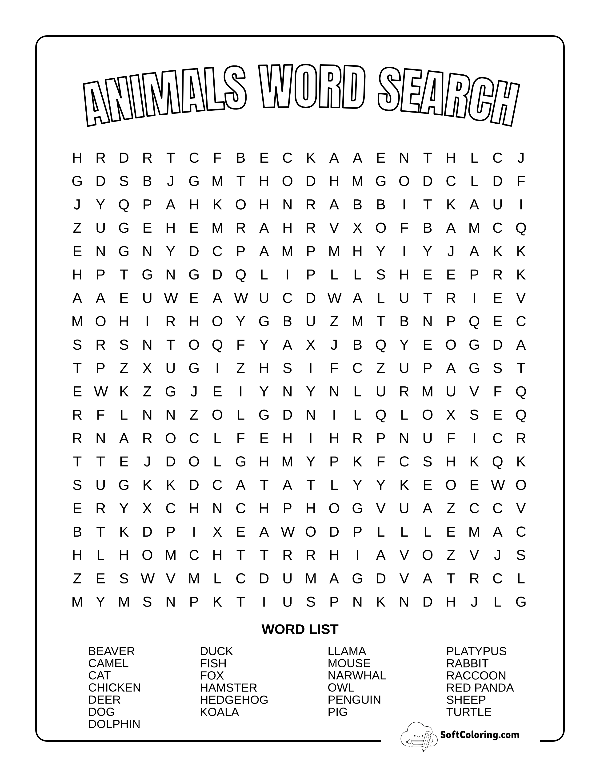 Animals Word Search