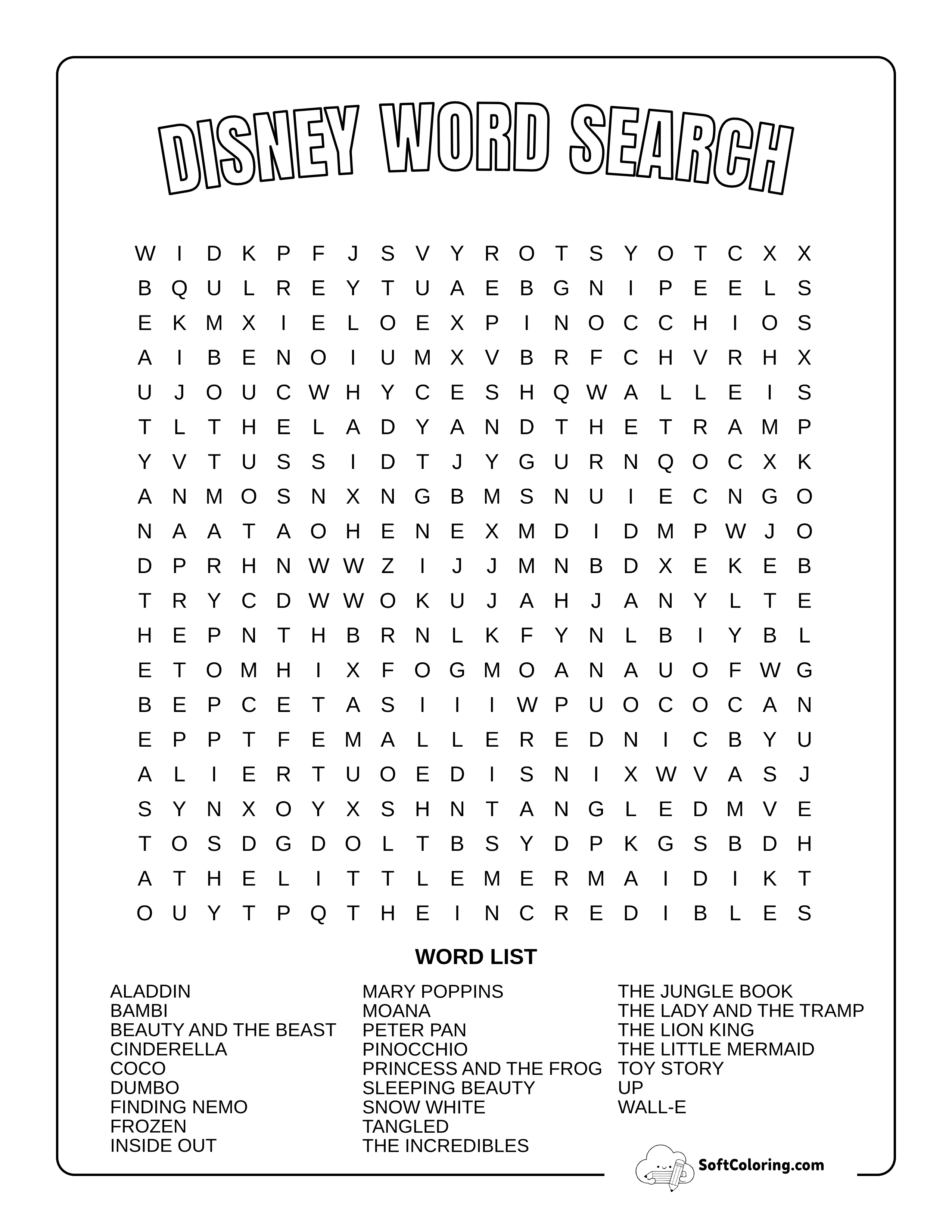 Free Printable Disney Word Search Puzzle
