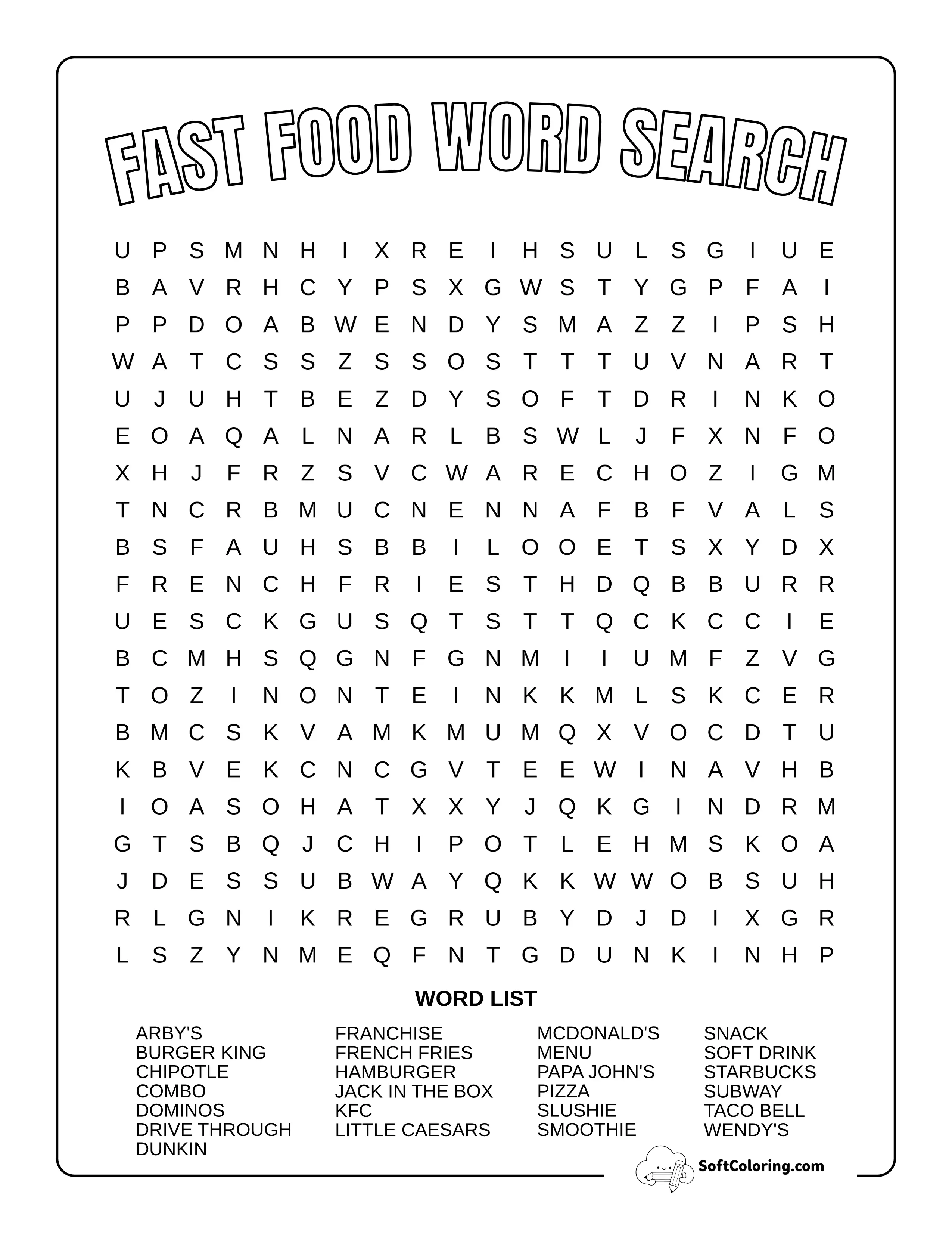 Fast Food Word Search
