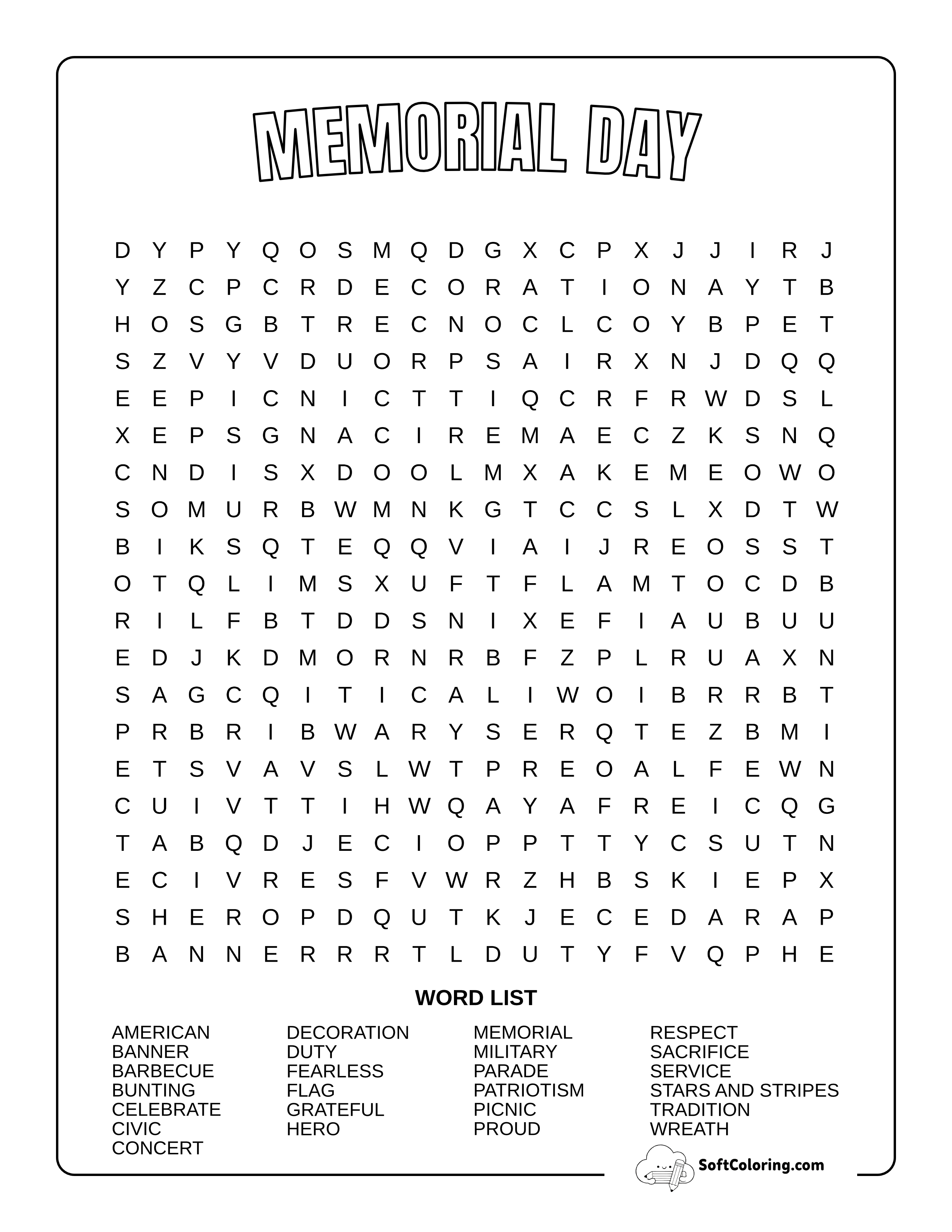 Memorial Day Word Search