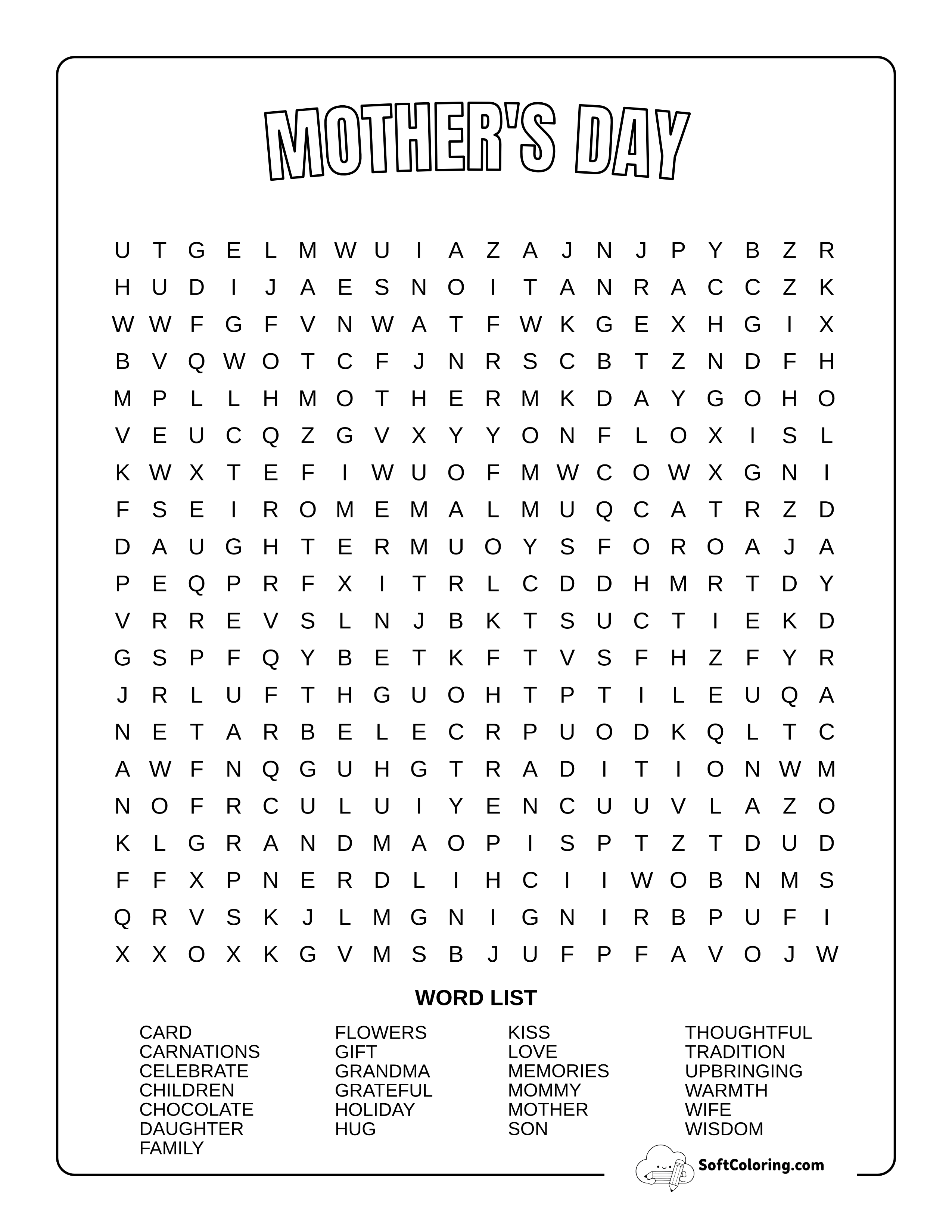 Mother's Day Word Search Puzzle Printable