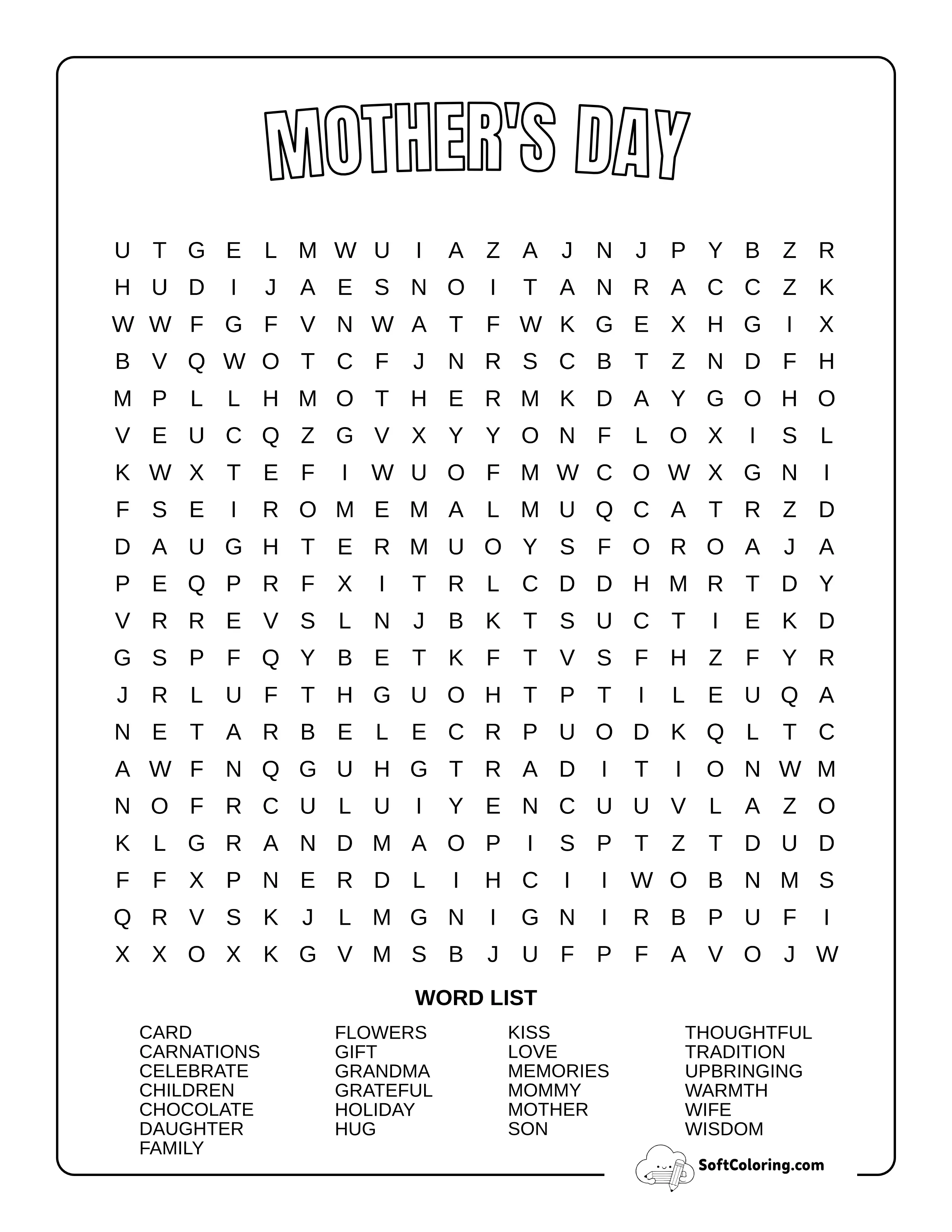 Mother's Day Word Search Puzzle Printable