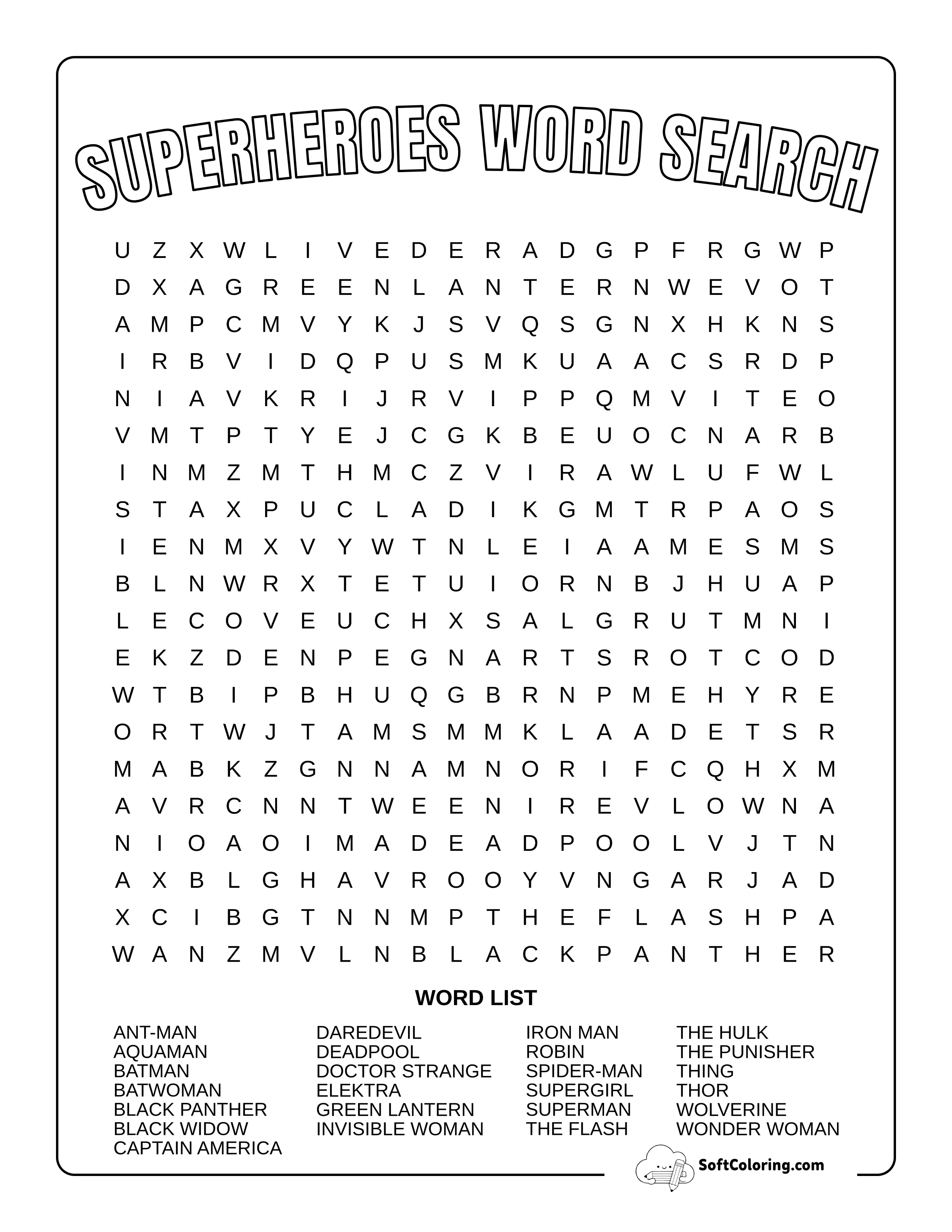 Superheroes Word Search Printable