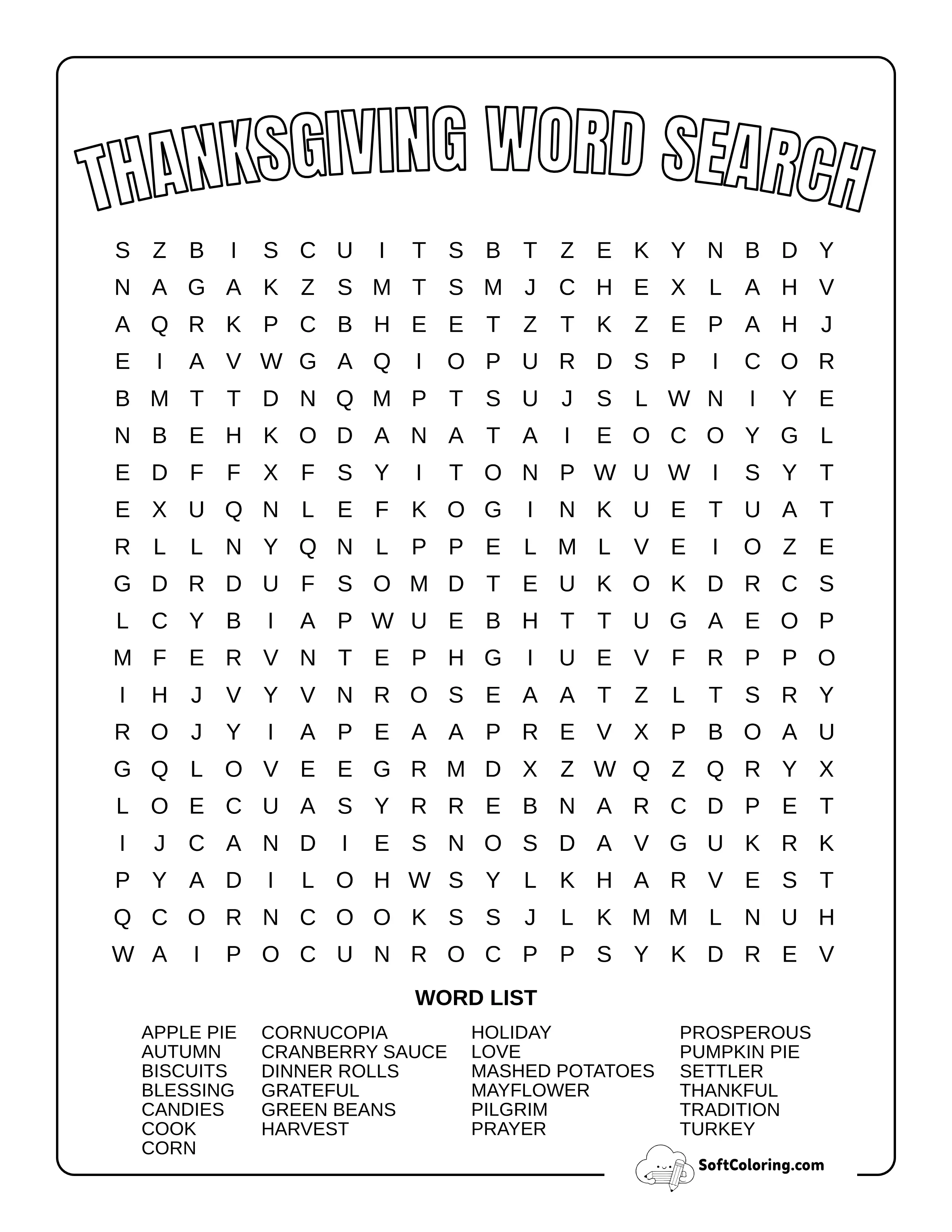 Thanksgiving Word Search Puzzle Printable