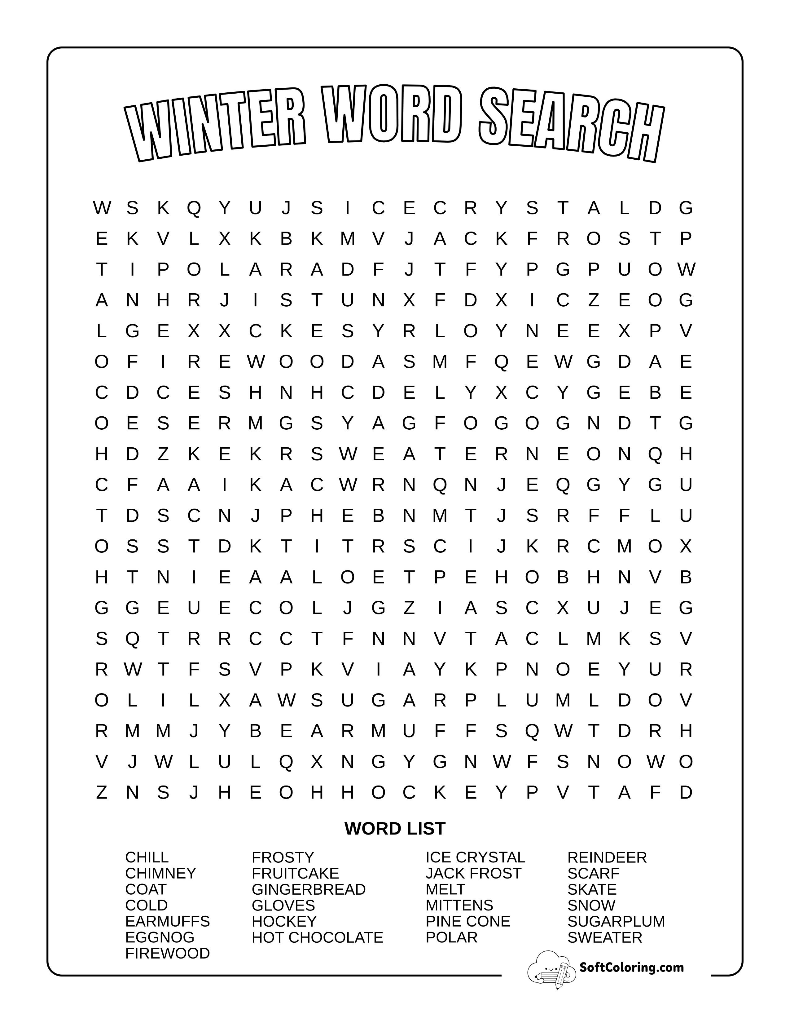 Winter Word Search Puzzle Printable For Kid