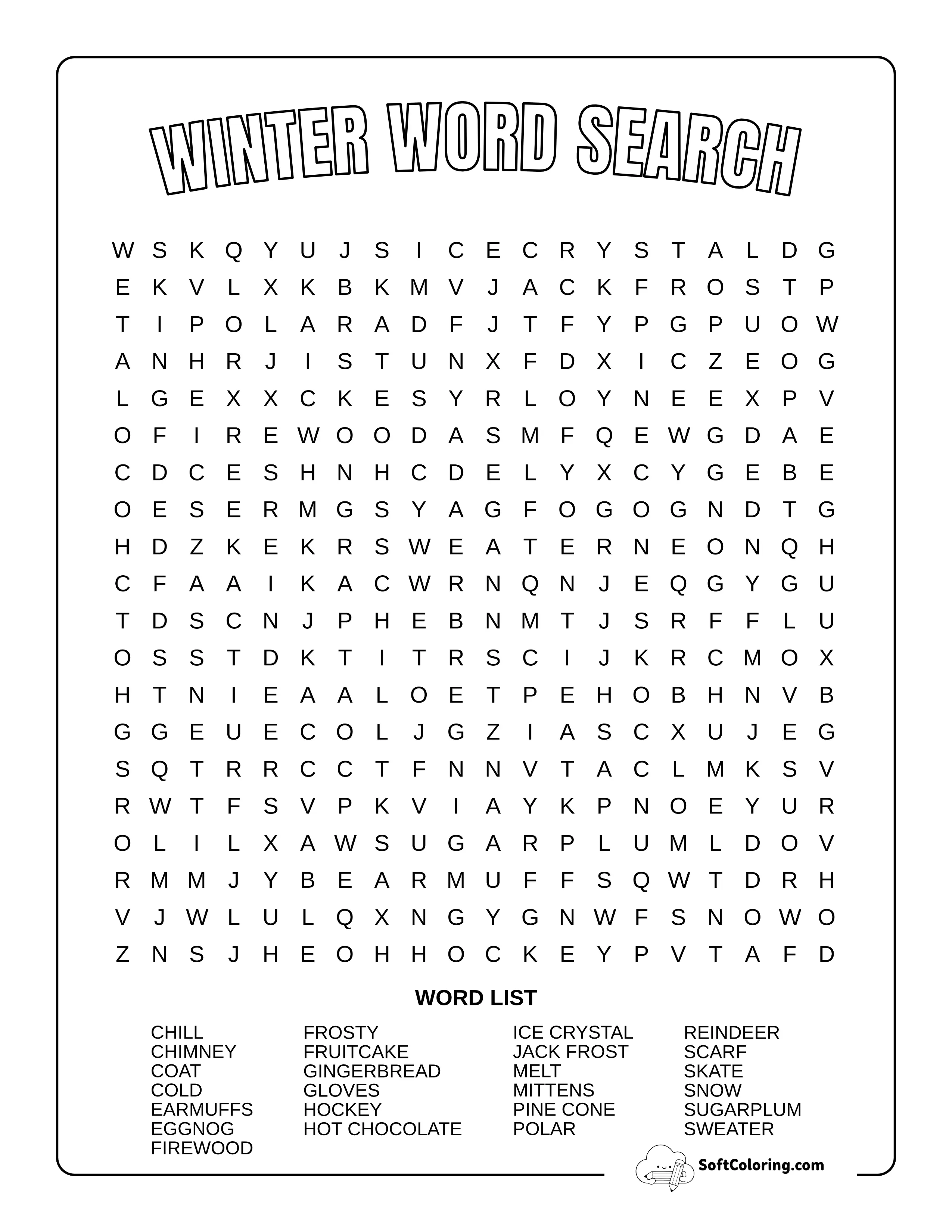 Winter Word Search Puzzle Printable For Kid