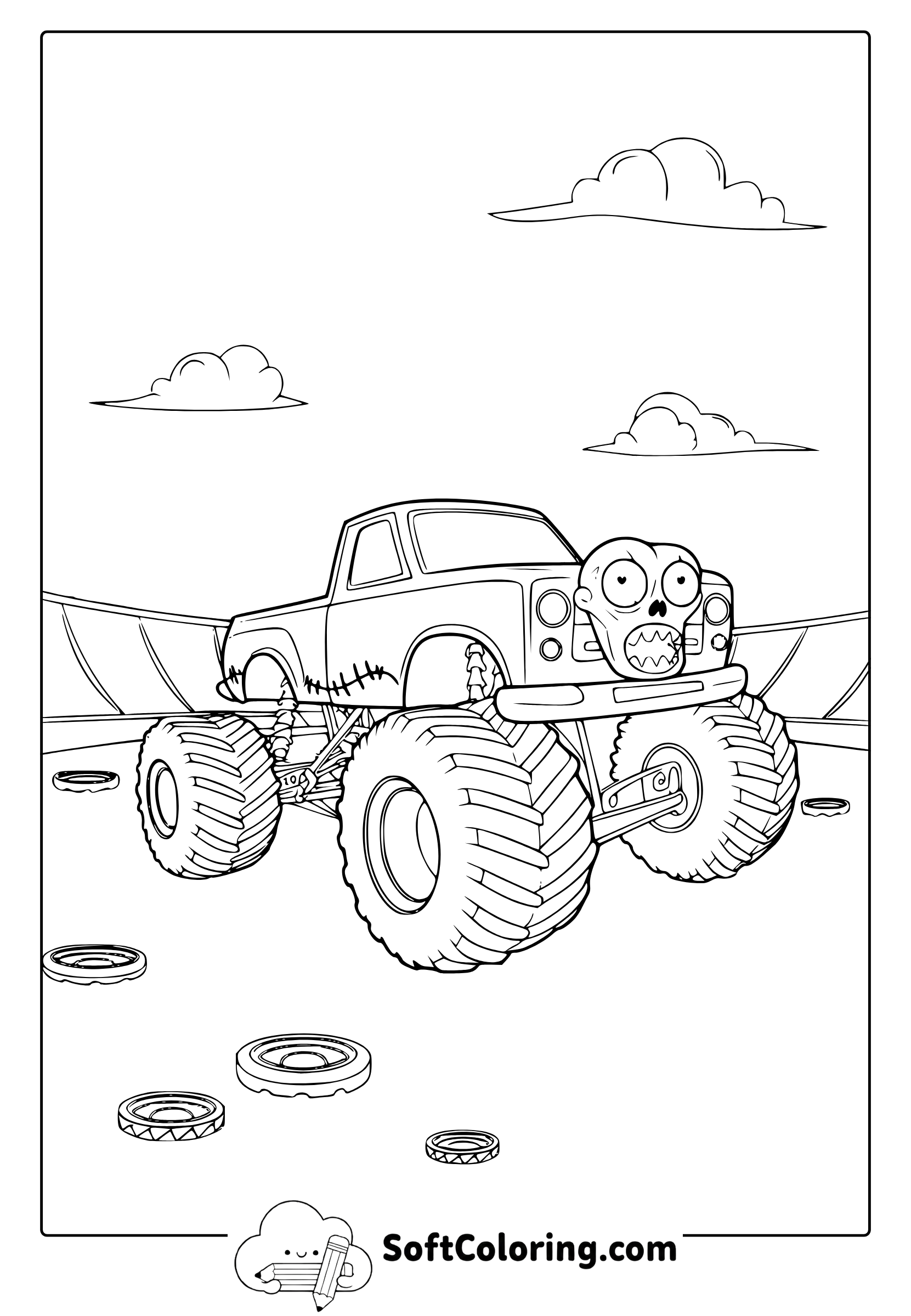 zombie monster truck coloring page